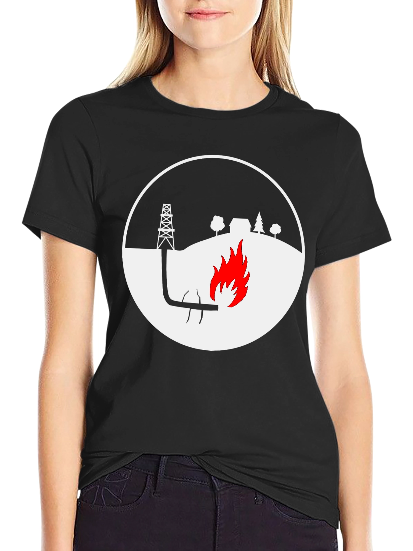 Black Oil Rig Graphic T-Shirt - Black Crew Neck Tee view 2