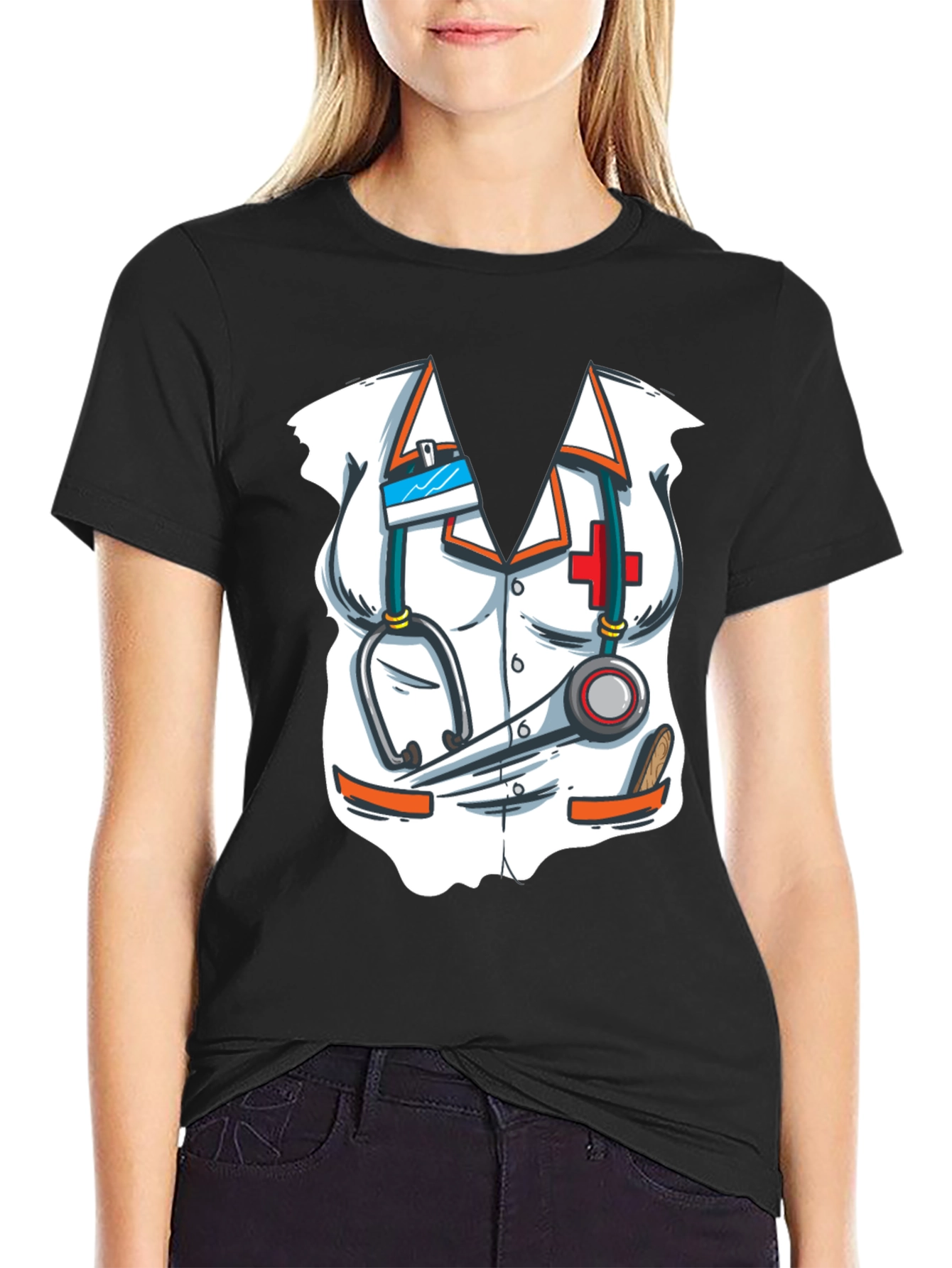 Black Nurse Costume T-Shirt - Novelty Graphic Tee view 2
