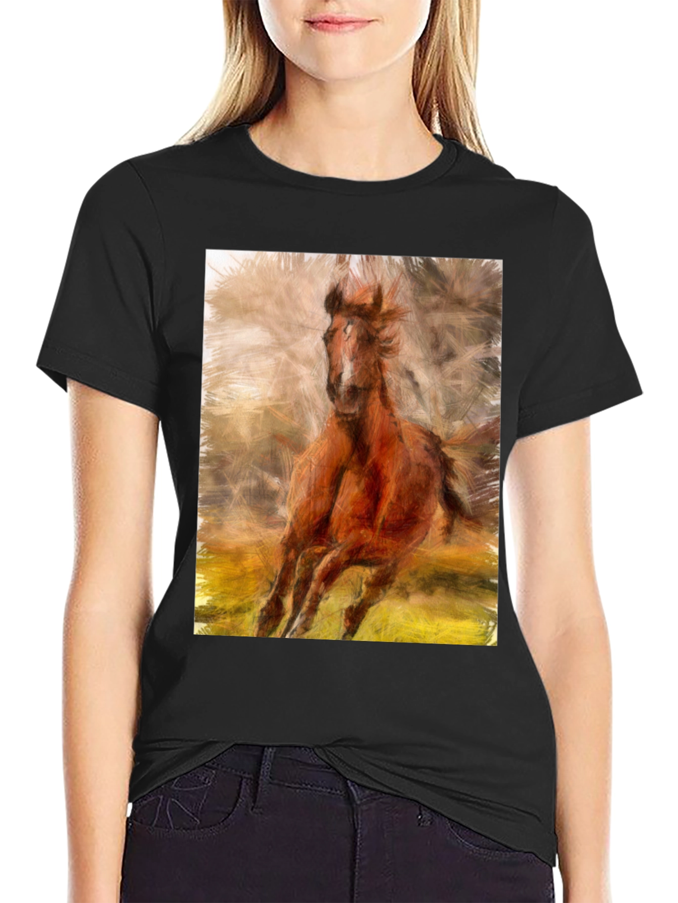 Black Horse Graphic Black T-Shirt view 2