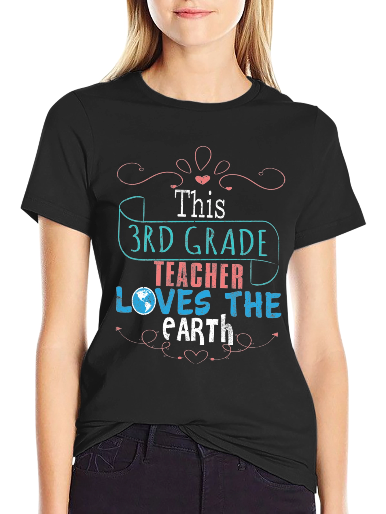 Black 3rd Grade Teacher Earth Day T-Shirt view 2
