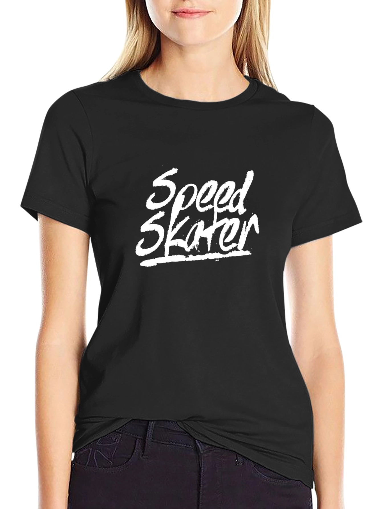 Black Speed Skater Graphic T-Shirt - Black, Casual Style view 2