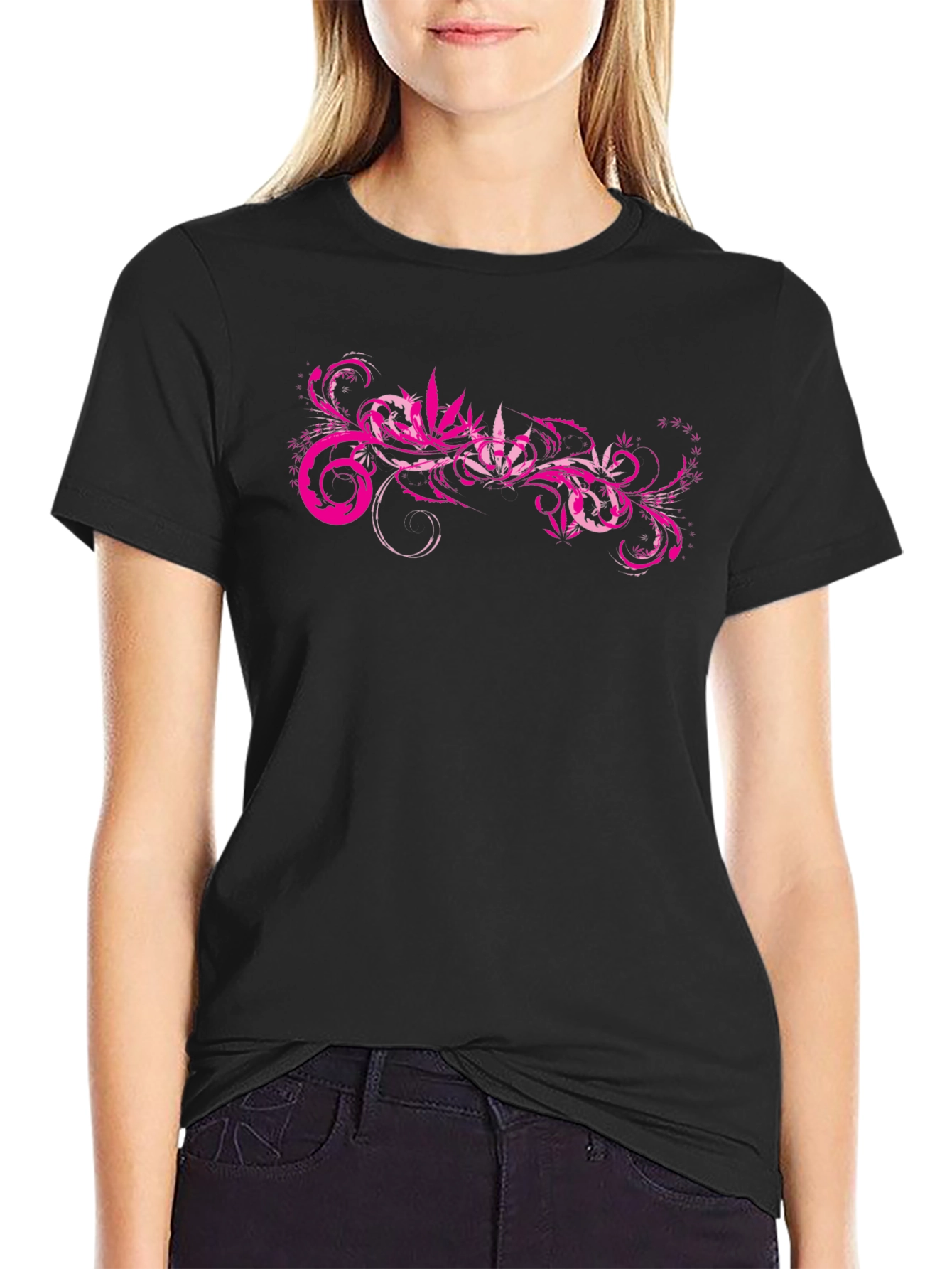Black Pink Cannabis Swirl Graphic T-Shirt view 2