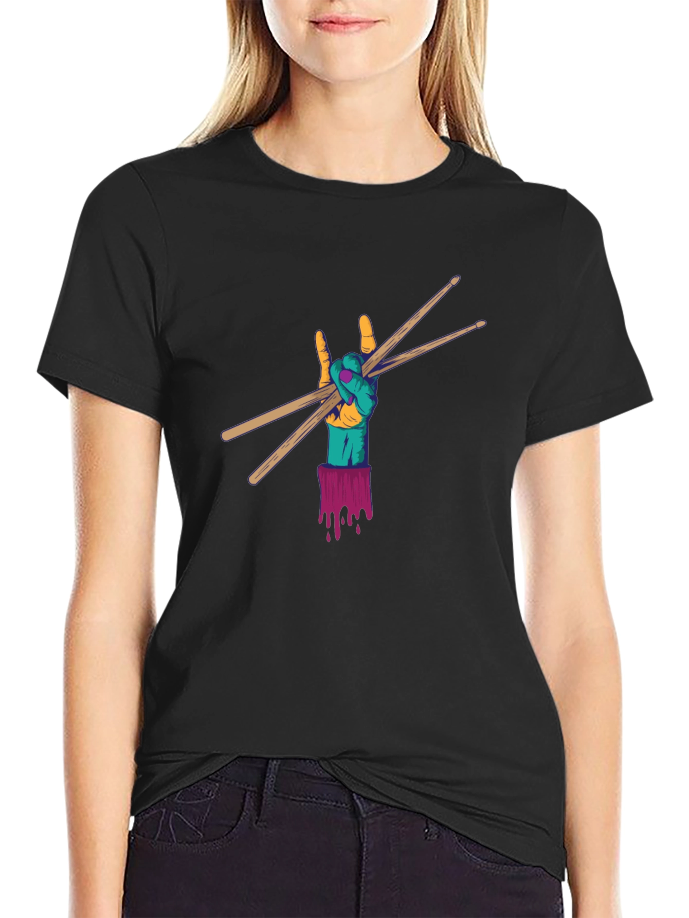 Black Rock Hand Drum Sticks Graphic Tee view 2