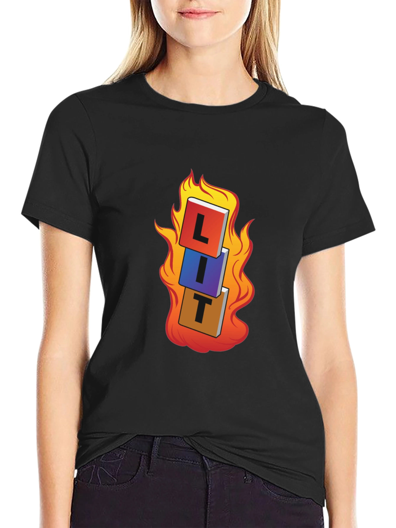 Black LIT T-Shirt - On Fire Graphic Tee view 2