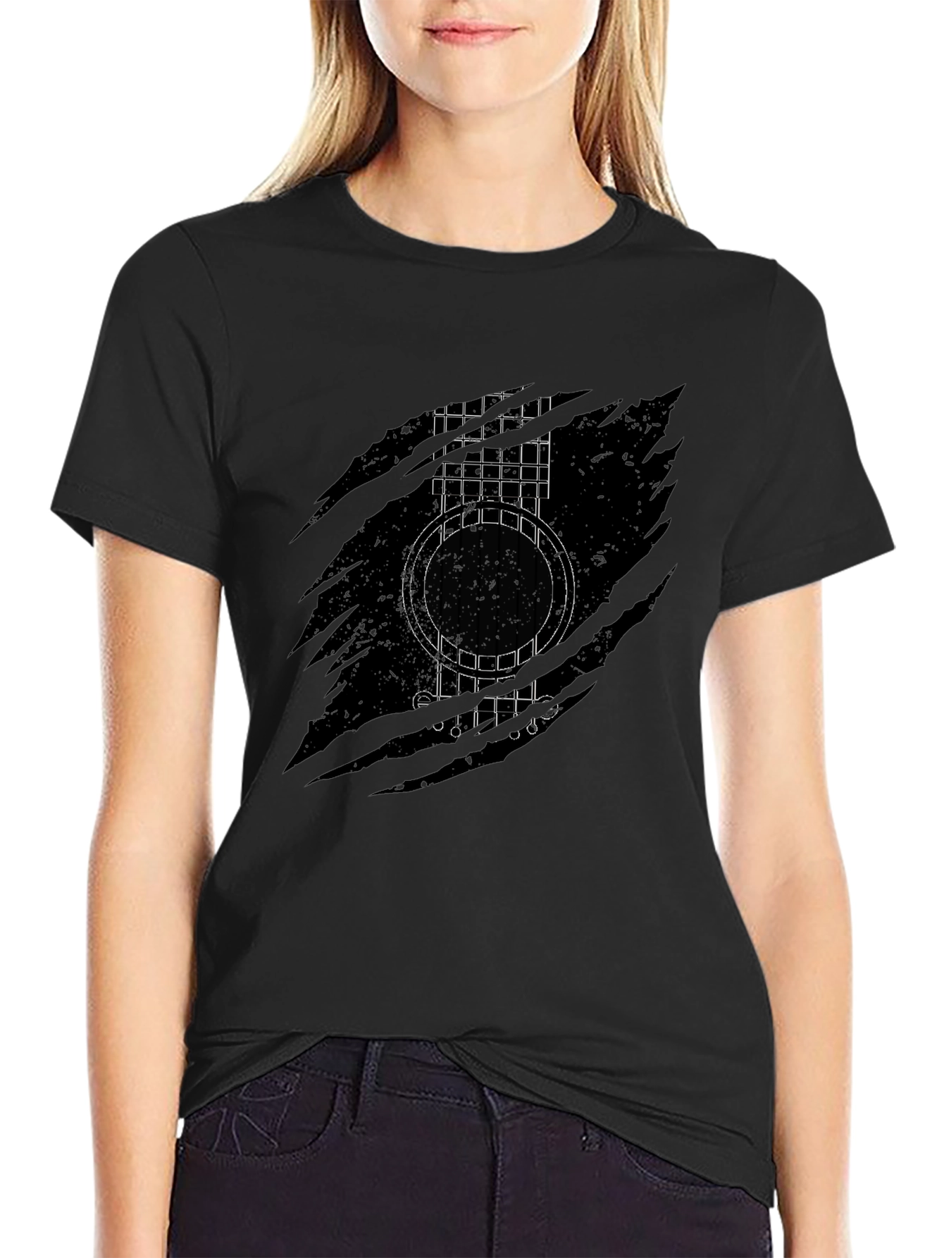 Black Guitar Graphic Black T-Shirt view 2