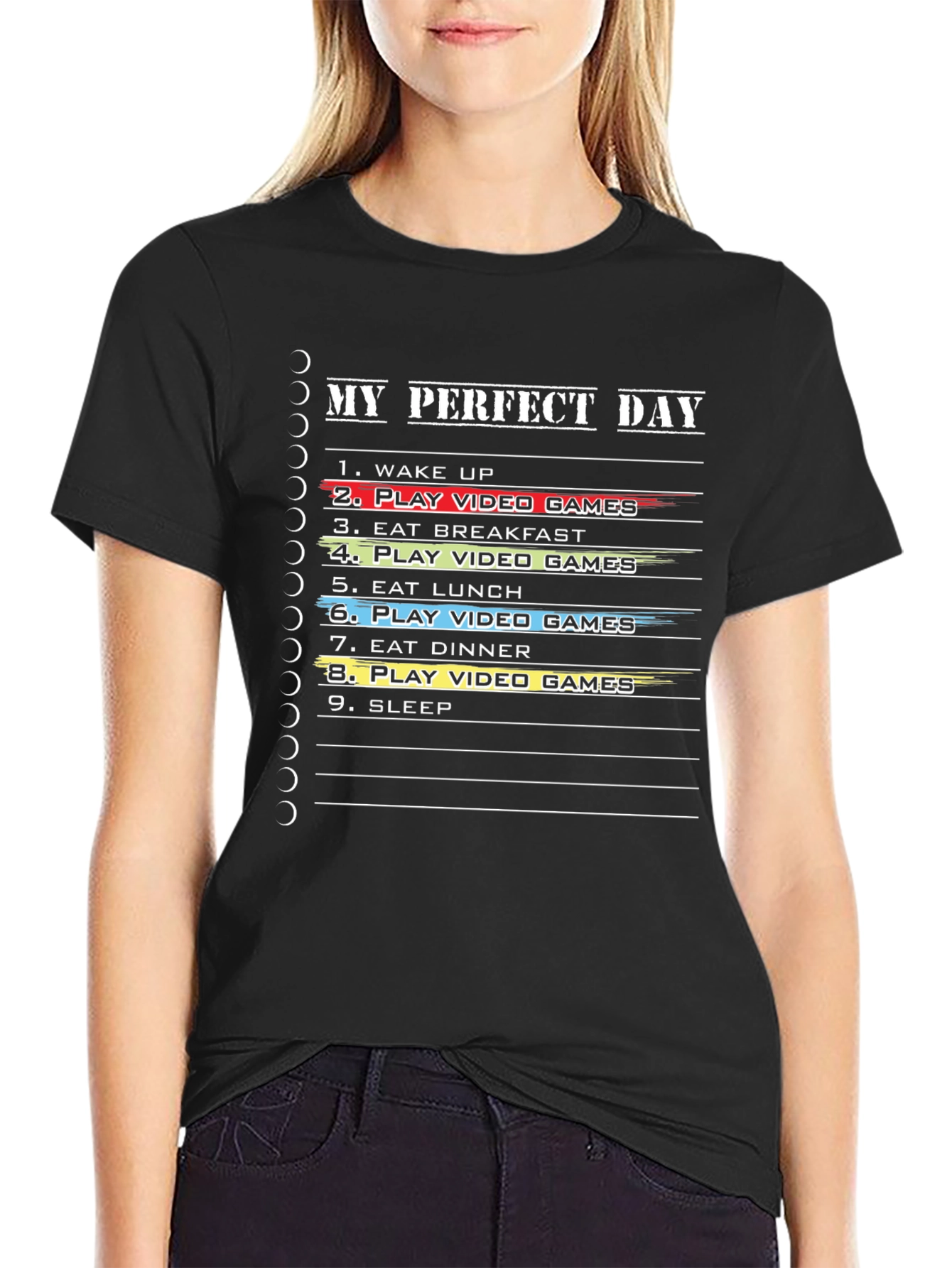 Black My Perfect Day Gamer T-Shirt - Video Game Lover Tee view 2