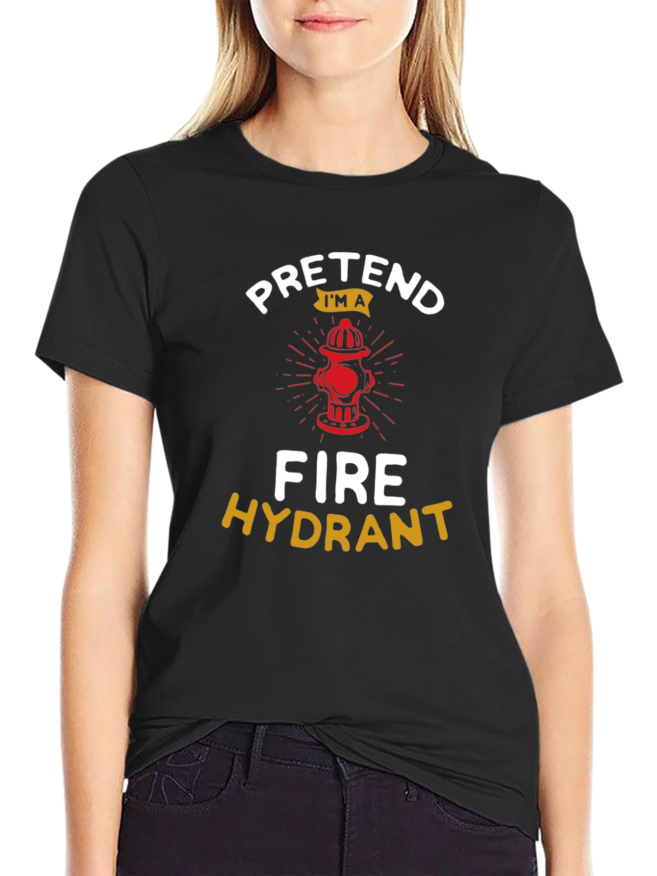 Black Pretend I'm a Fire Hydrant Graphic T-Shirt view 2