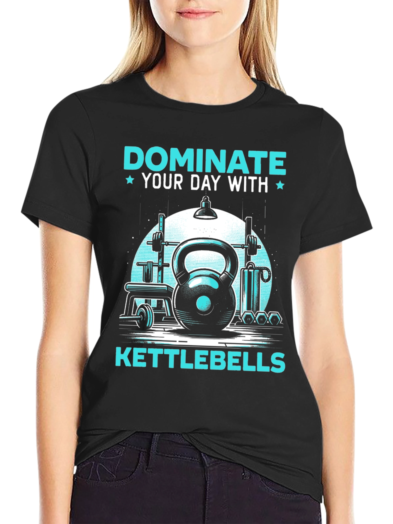 Black Dominate Your Day With Kettlebells T-Shirt view 2