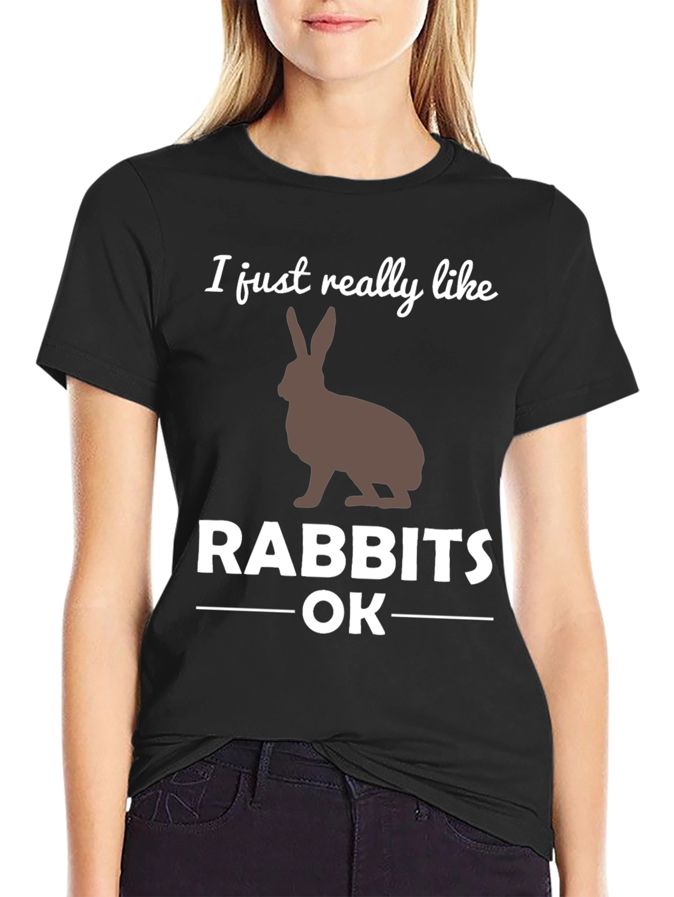 Black I Like Rabbits OK Graphic T-Shirt view 2