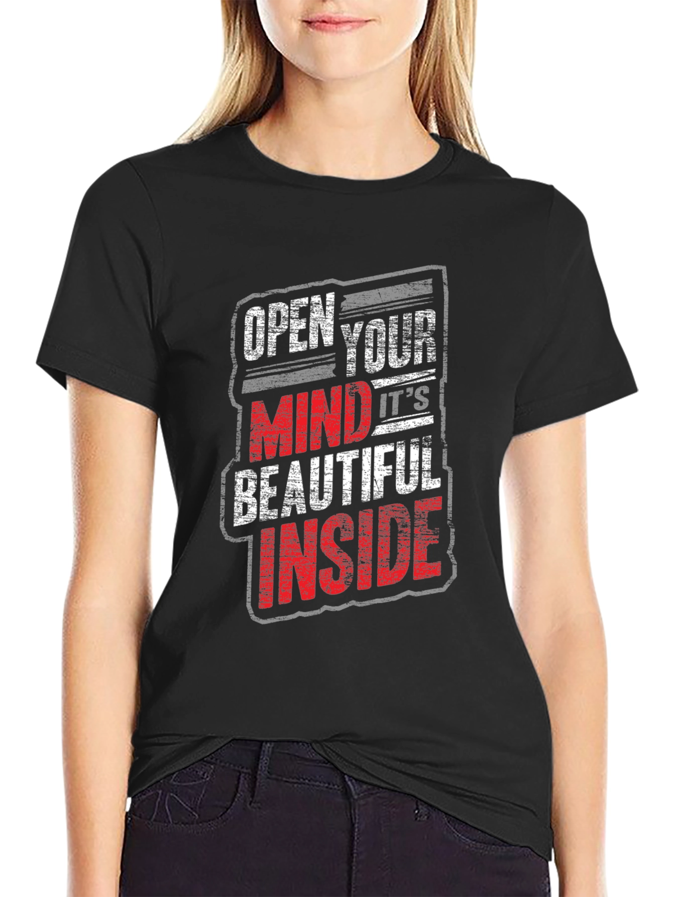 Black Open Your Mind Graphic Tee - Trendy Black T-Shirt view 2