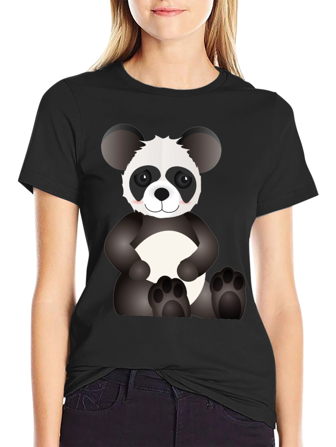 Black Cute Panda Bear Graphic T-Shirt view 2