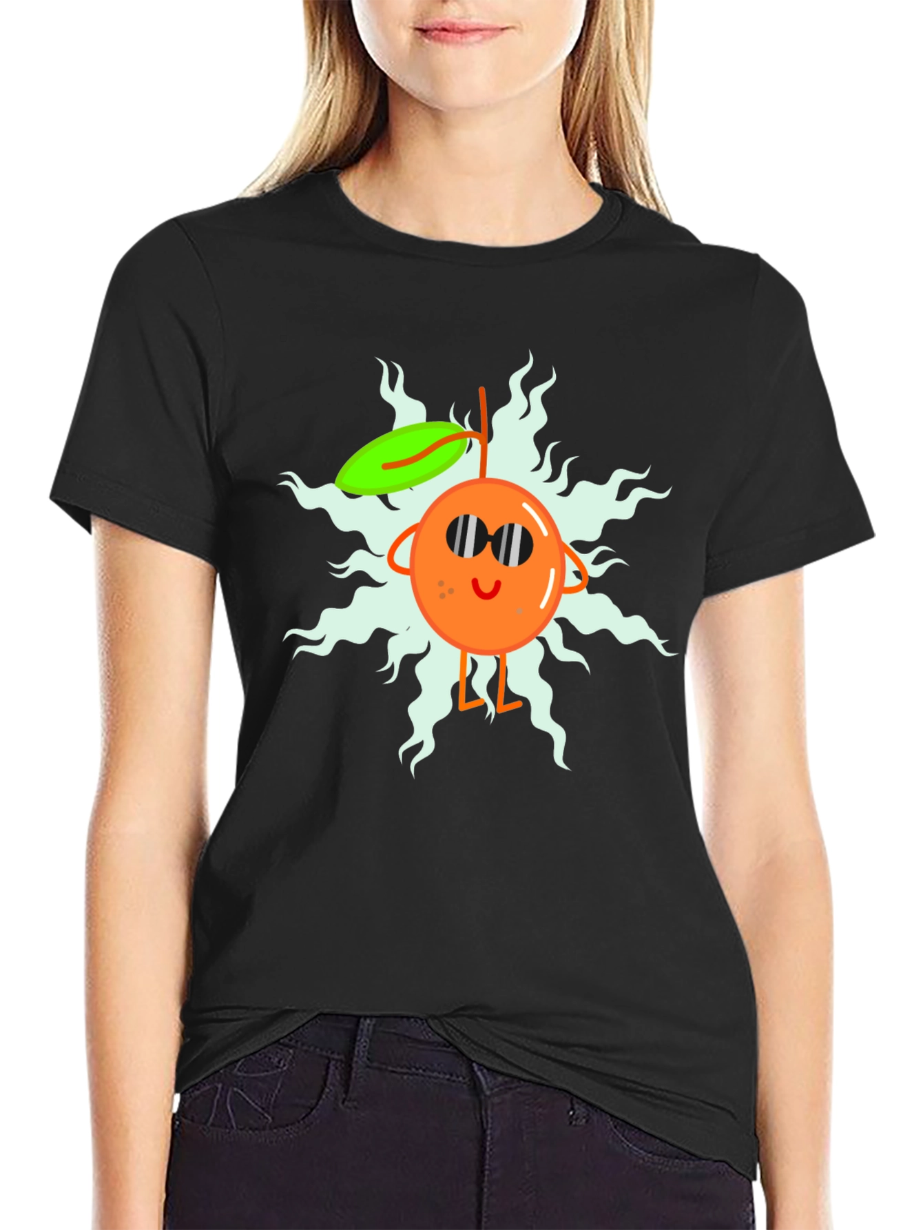 Black Cool Orange Cartoon T-Shirt view 2