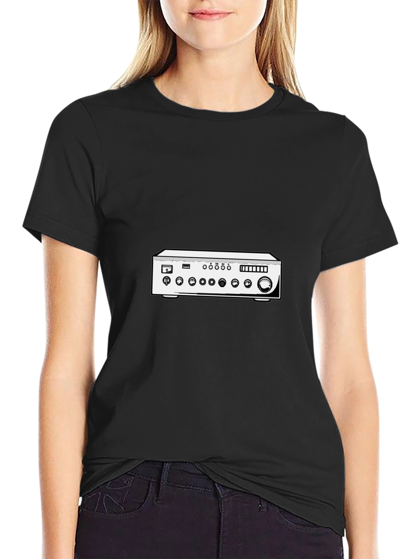 Black Vintage Receiver Graphic Tee - Retro Audio Shirt view 2