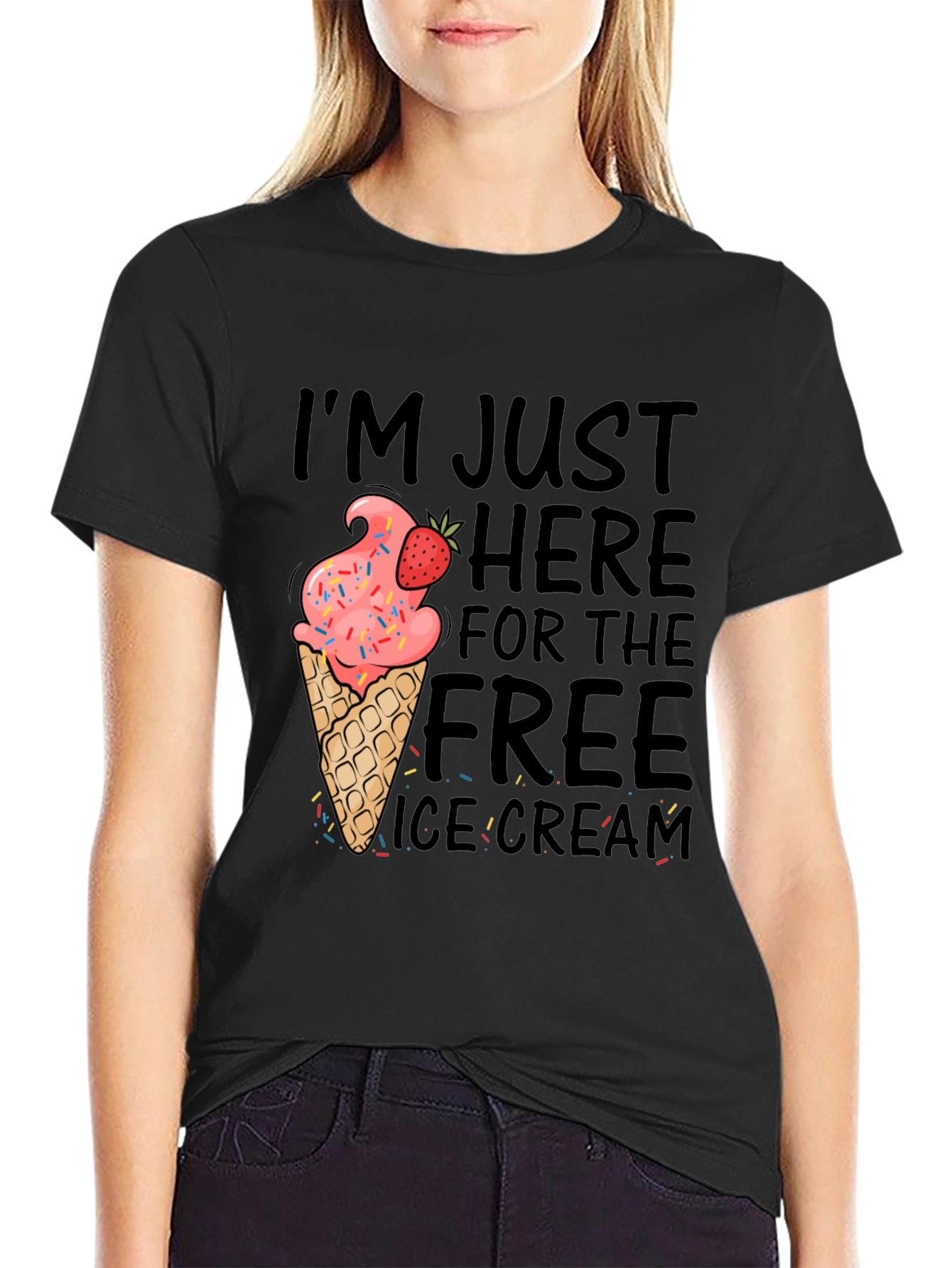 Black Free Ice Cream T-Shirt Funny Novelty Graphic Tee view 2