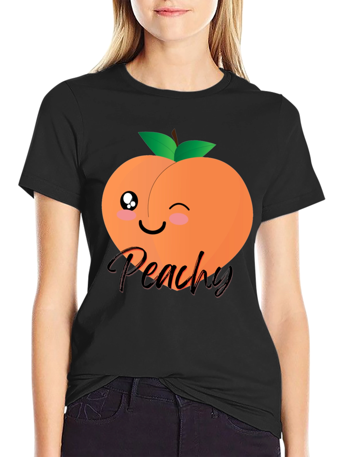 Black Cute Peachy Graphic T-Shirt - Unisex Black Tee view 2
