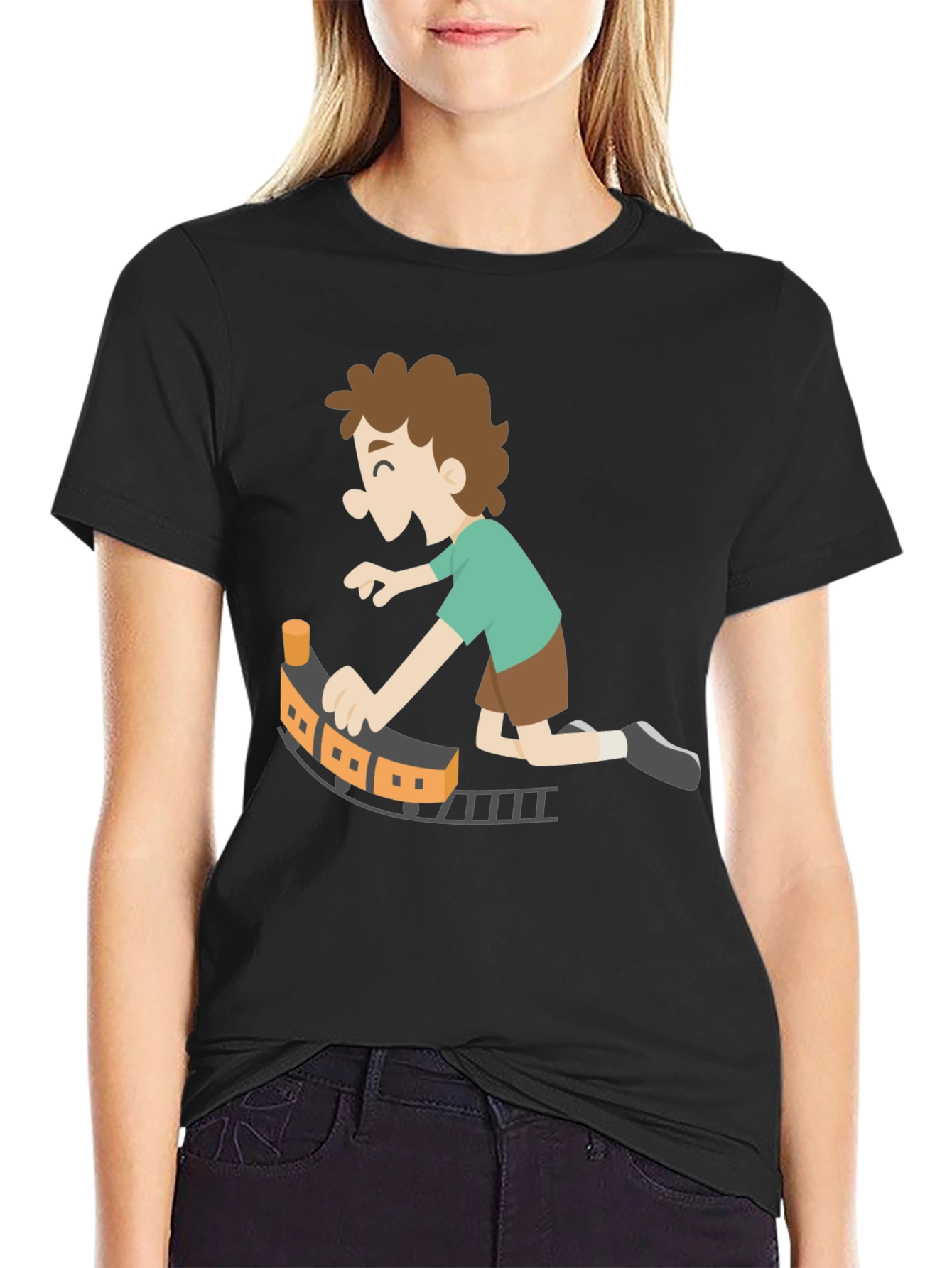 Black Toy Train Graphic Tee - Black Cotton Blend view 2