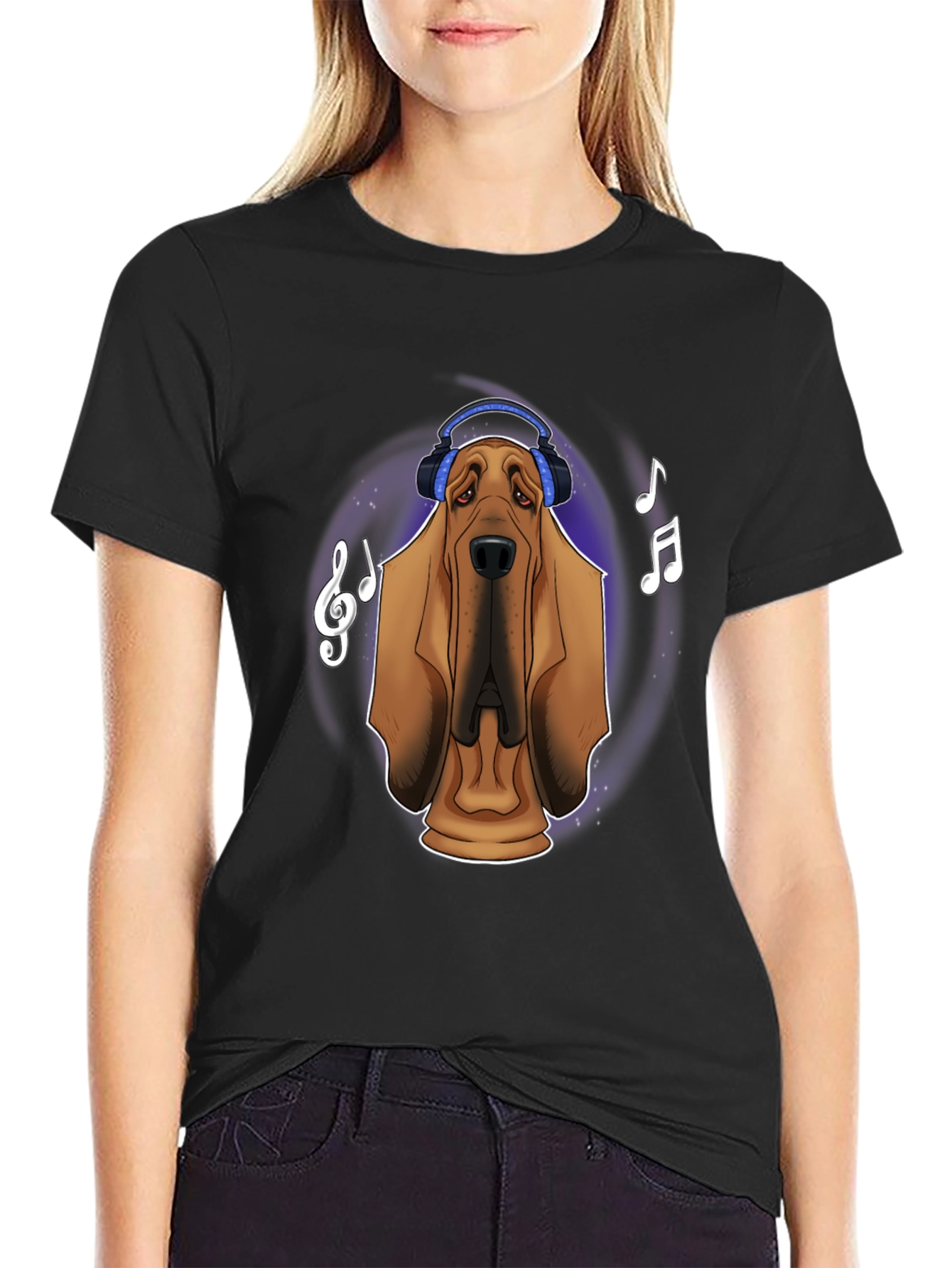 Black Dog with Headphones Graphic T-Shirt view 2