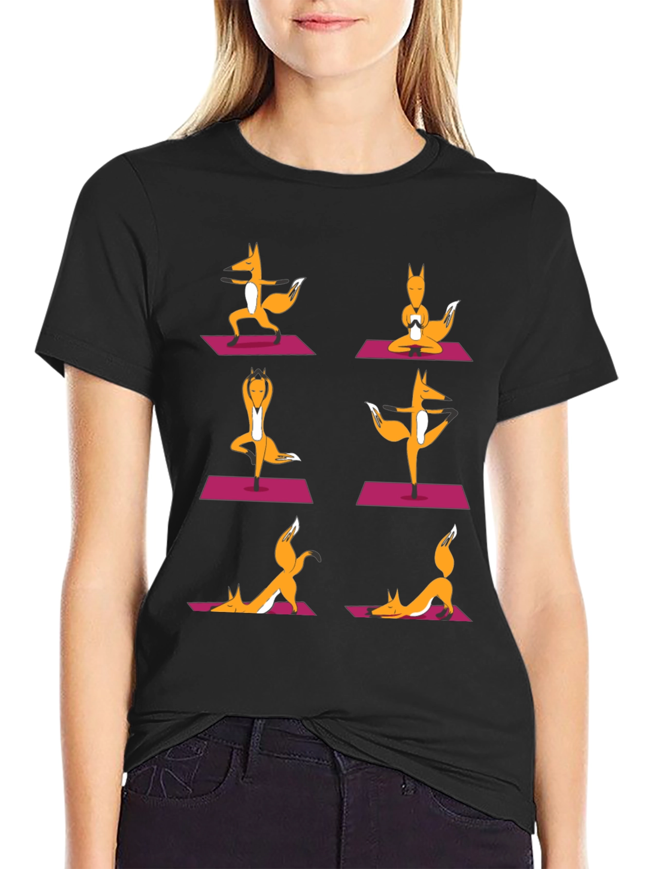 Black Yoga Foxes Graphic T-Shirt - Men's Black Tee view 2