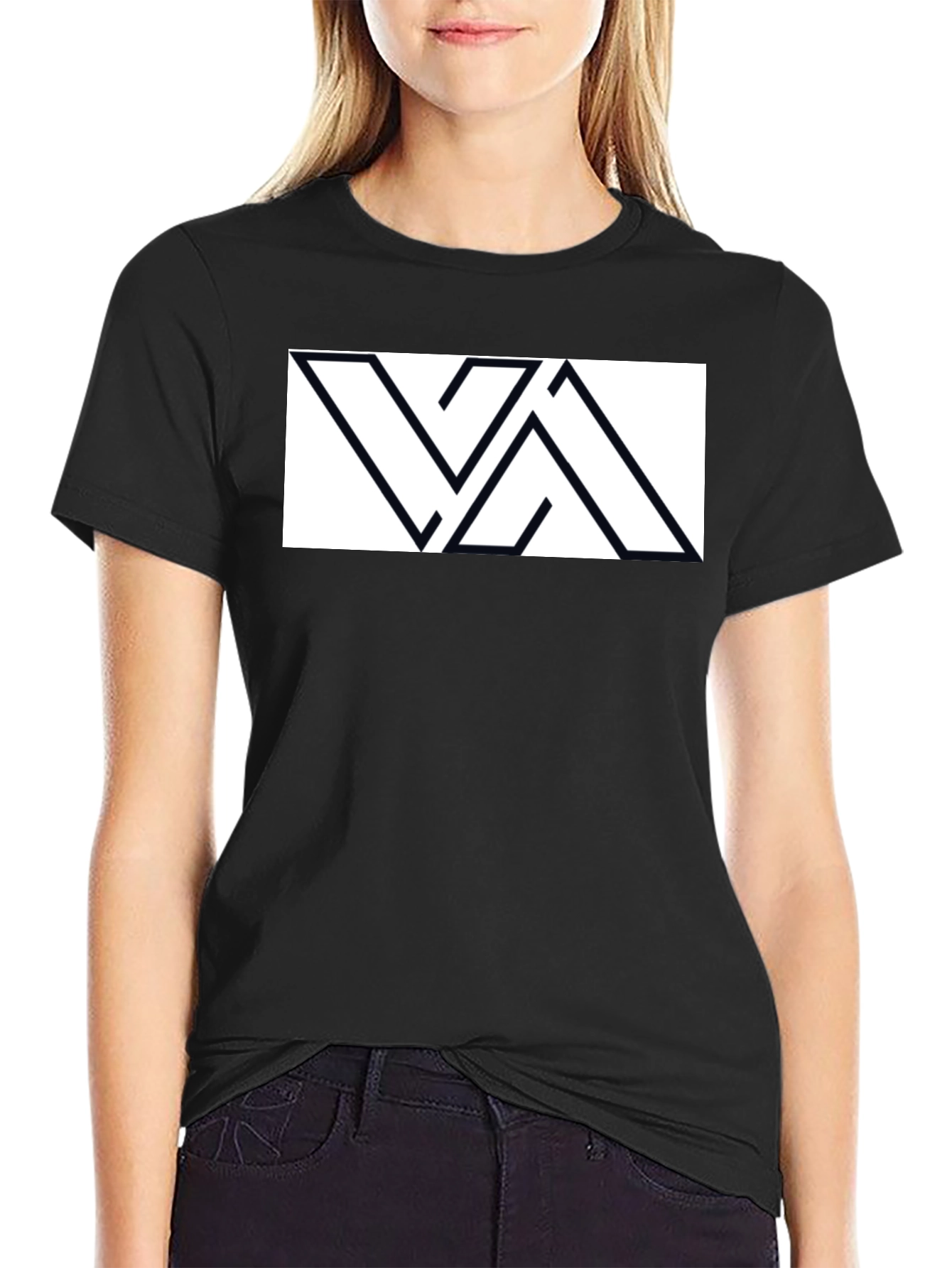 Black Geometric Graphic Tee - Black Casual Style view 2