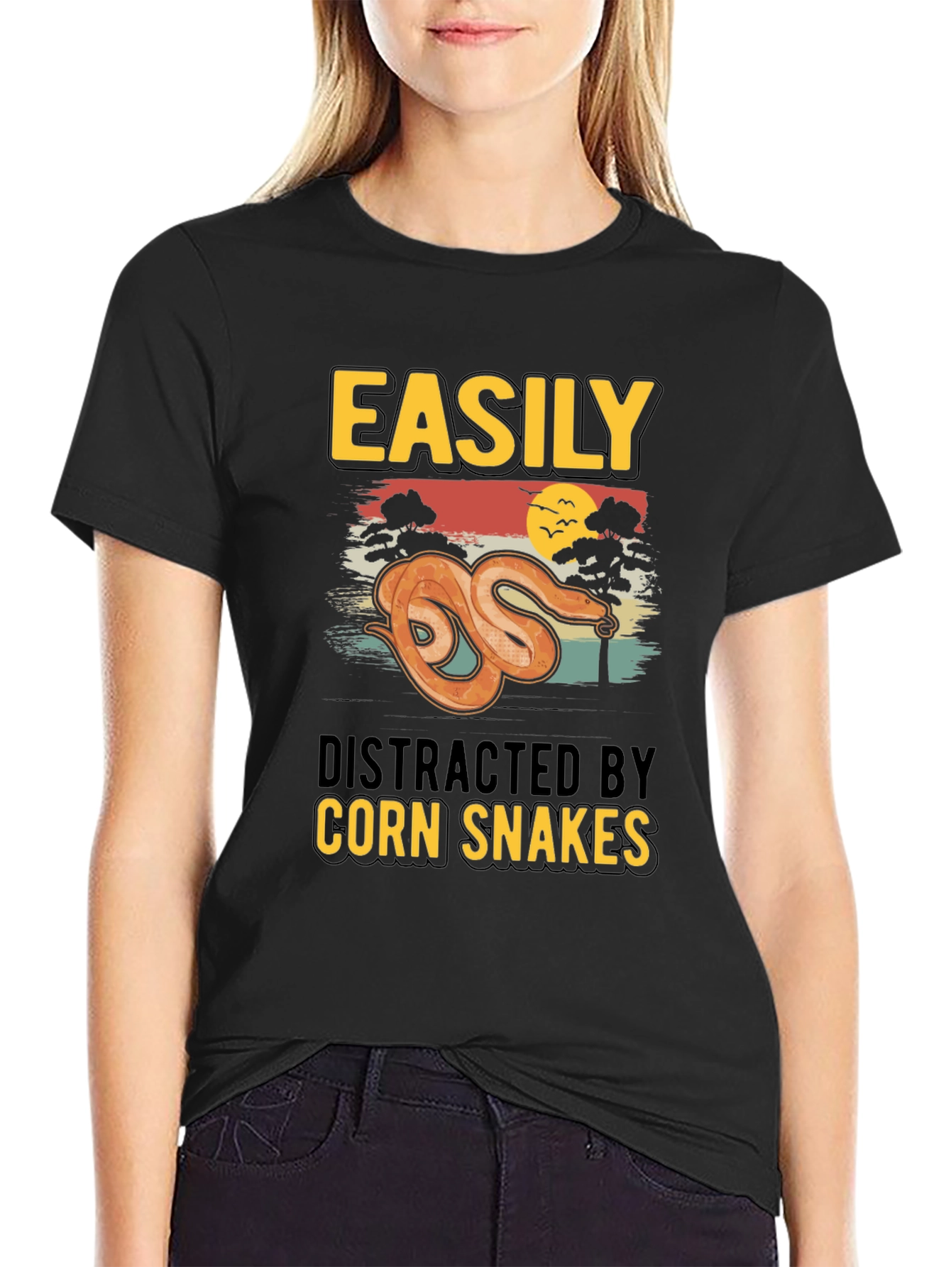 Black Easily Distracted by Corn Snakes T-Shirt view 2