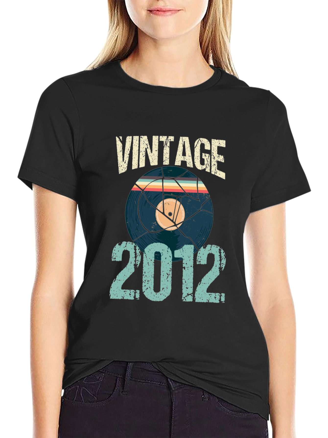 Black Vintage 2012 Record T-Shirt view 2