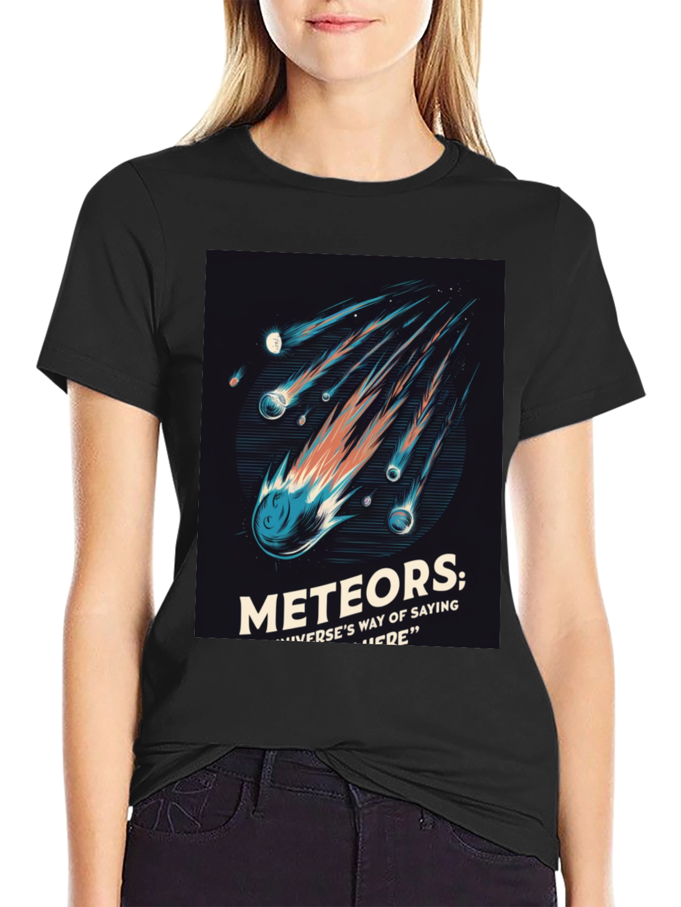 Black Meteor Shower Graphic Tee - Space Lover T-Shirt view 2