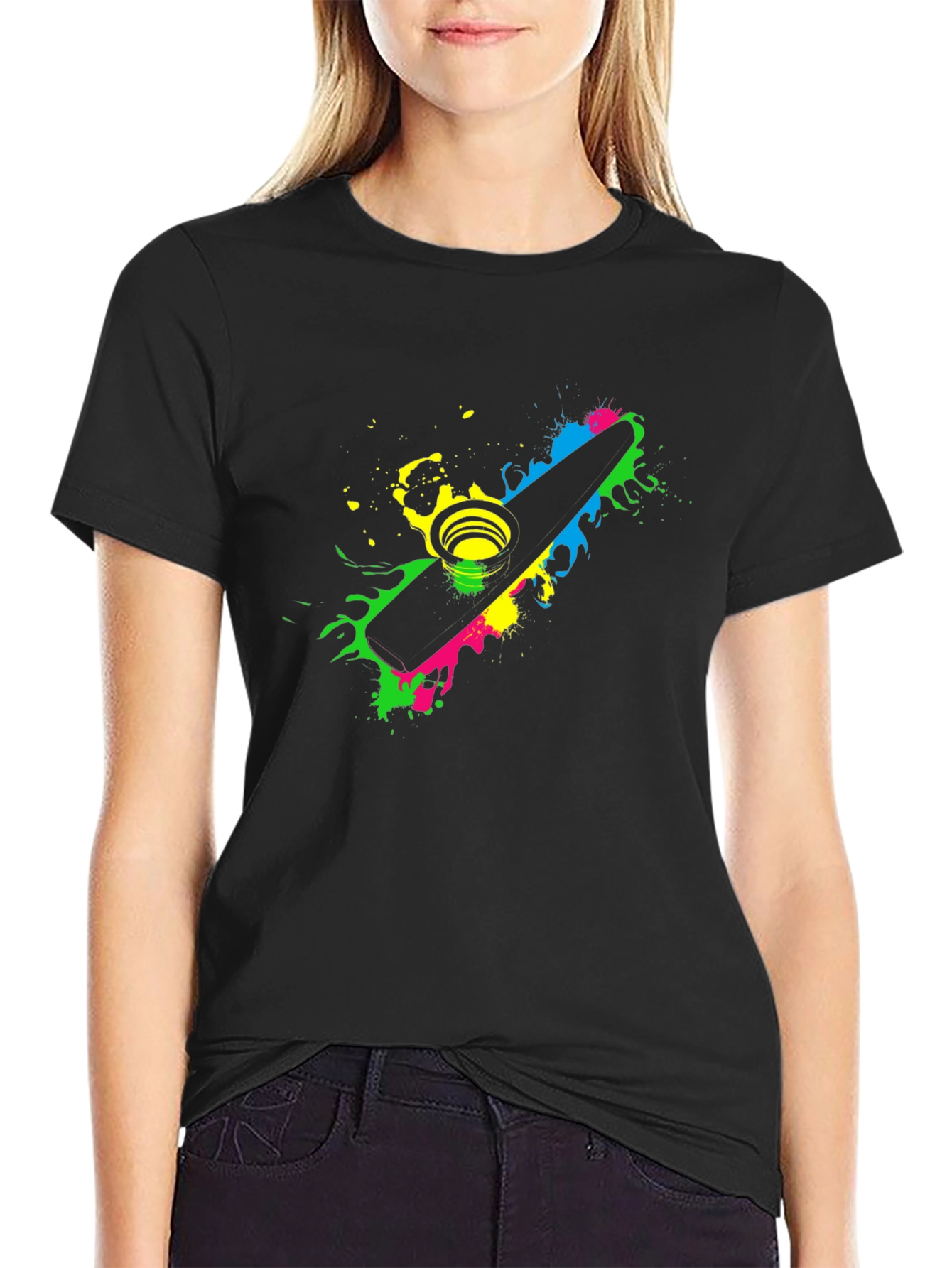 Black Kazoo Splatter Graphic T-Shirt - Music Lover Tee view 2
