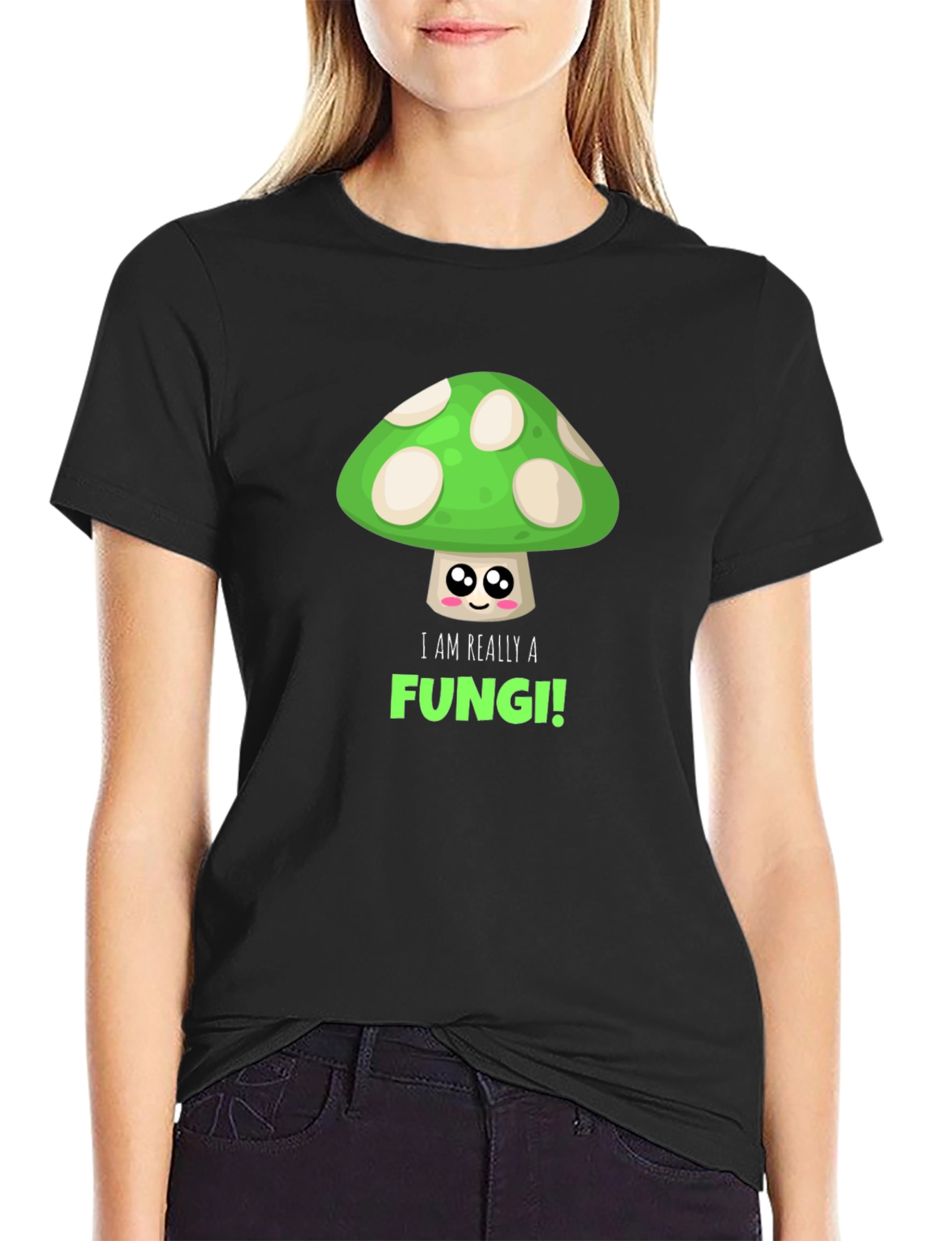 Black Funny Fungi T-Shirt -  Cute Mushroom Design view 2