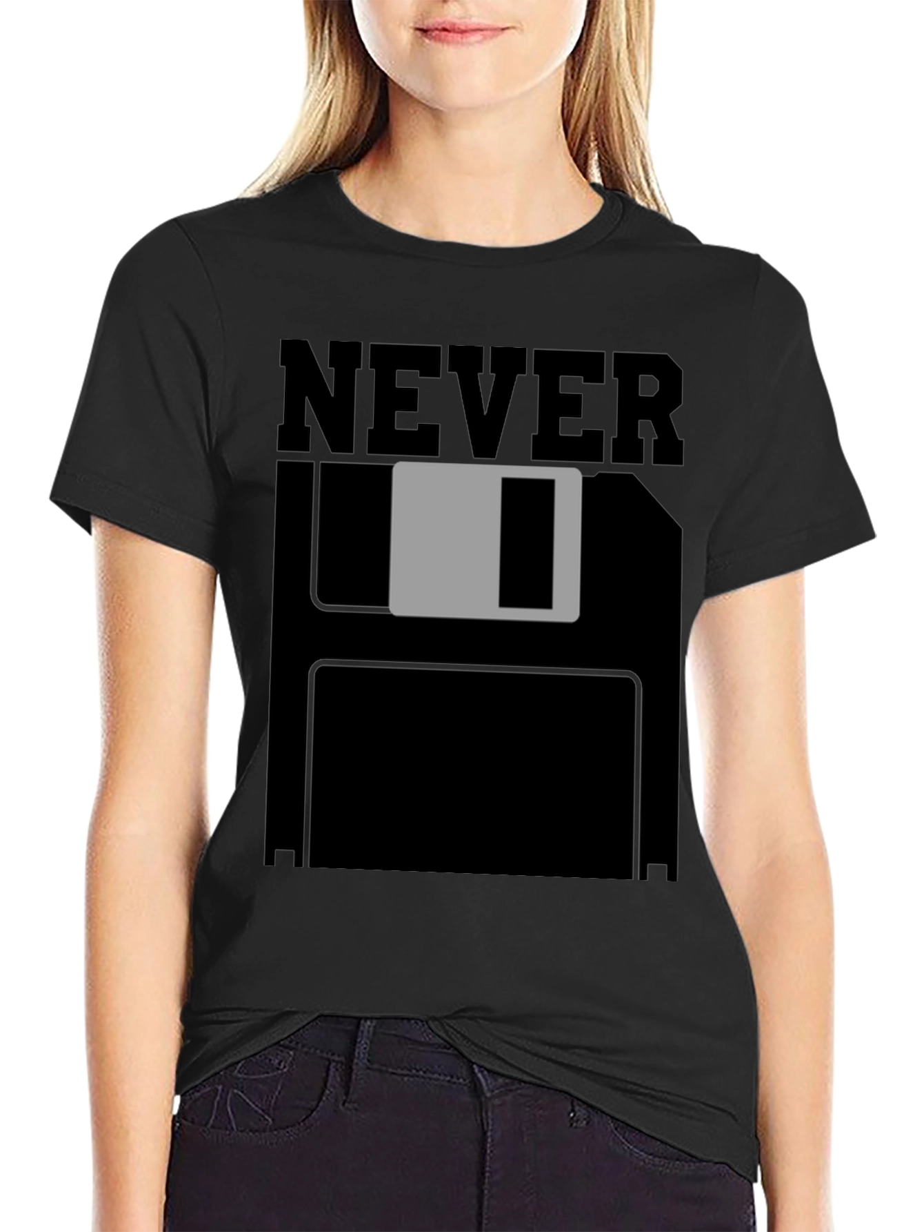 Black Never Save Floppy Disk T-Shirt - Black view 2