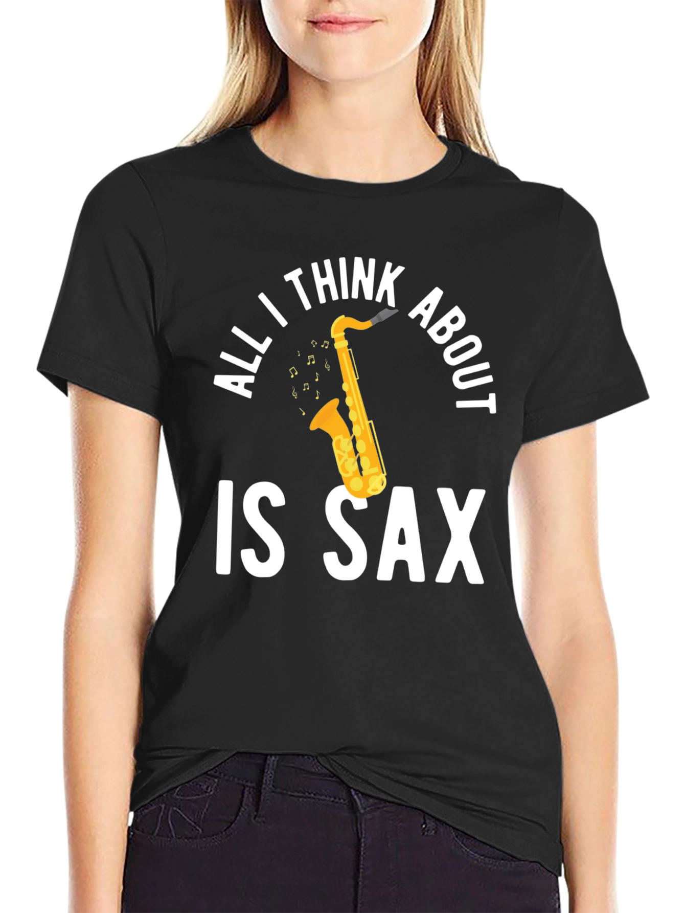 Black All I Think About Is Sax T-Shirt view 2