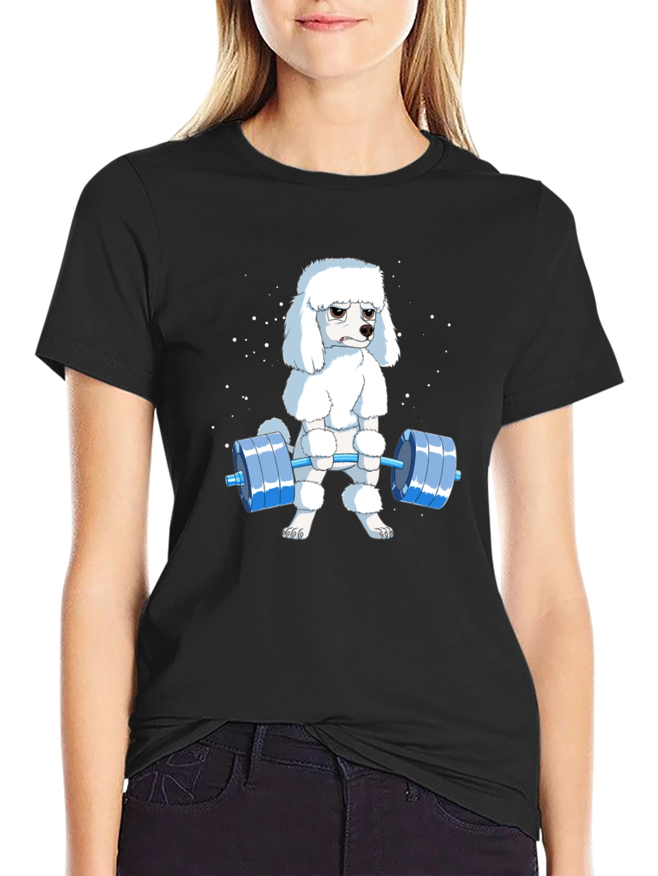 Black Poodle Lifting Weights Graphic T-Shirt - Black view 2