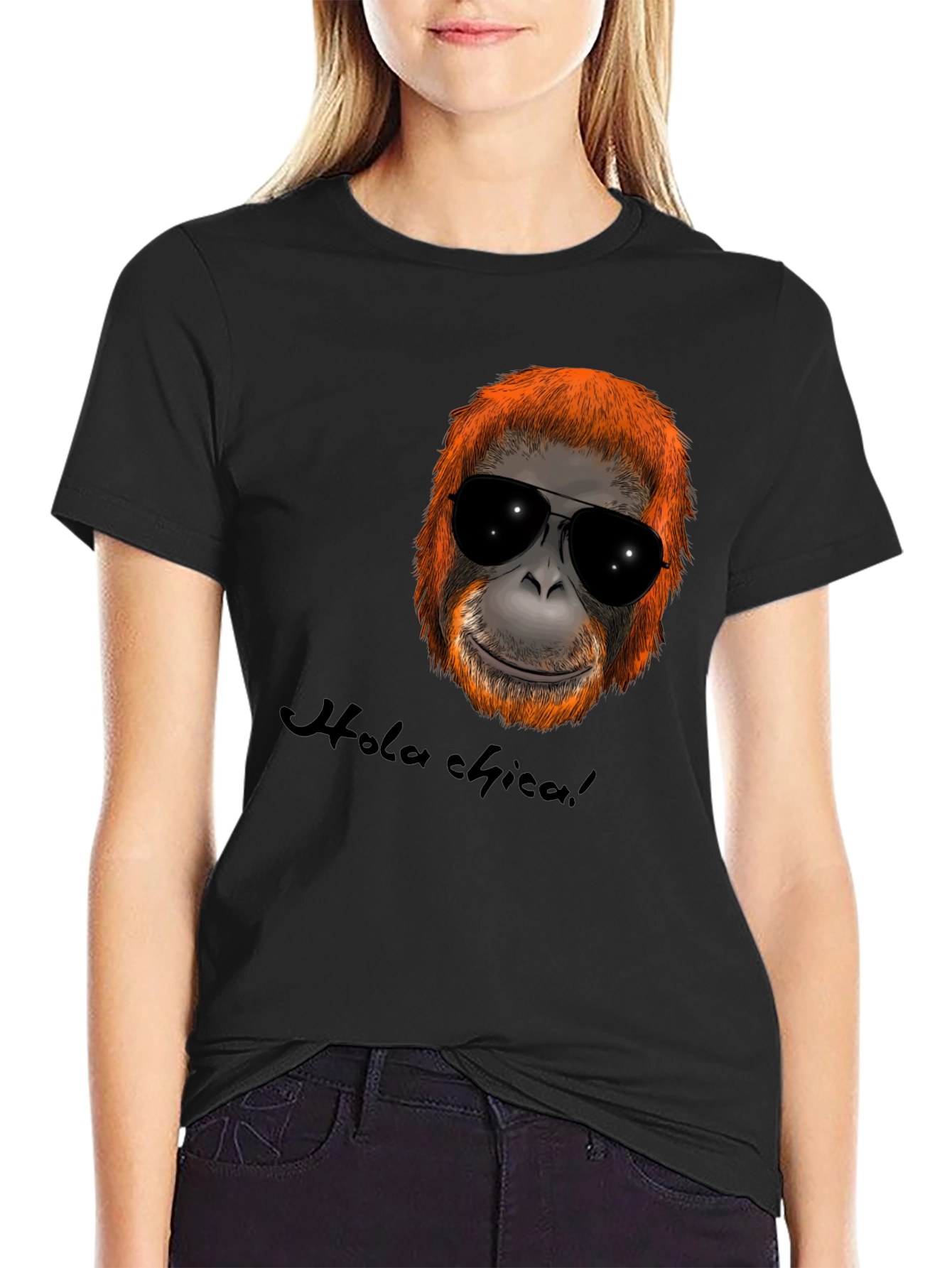 Black Cool Orangutan Sunglasses T-Shirt - Hola Chica! view 2