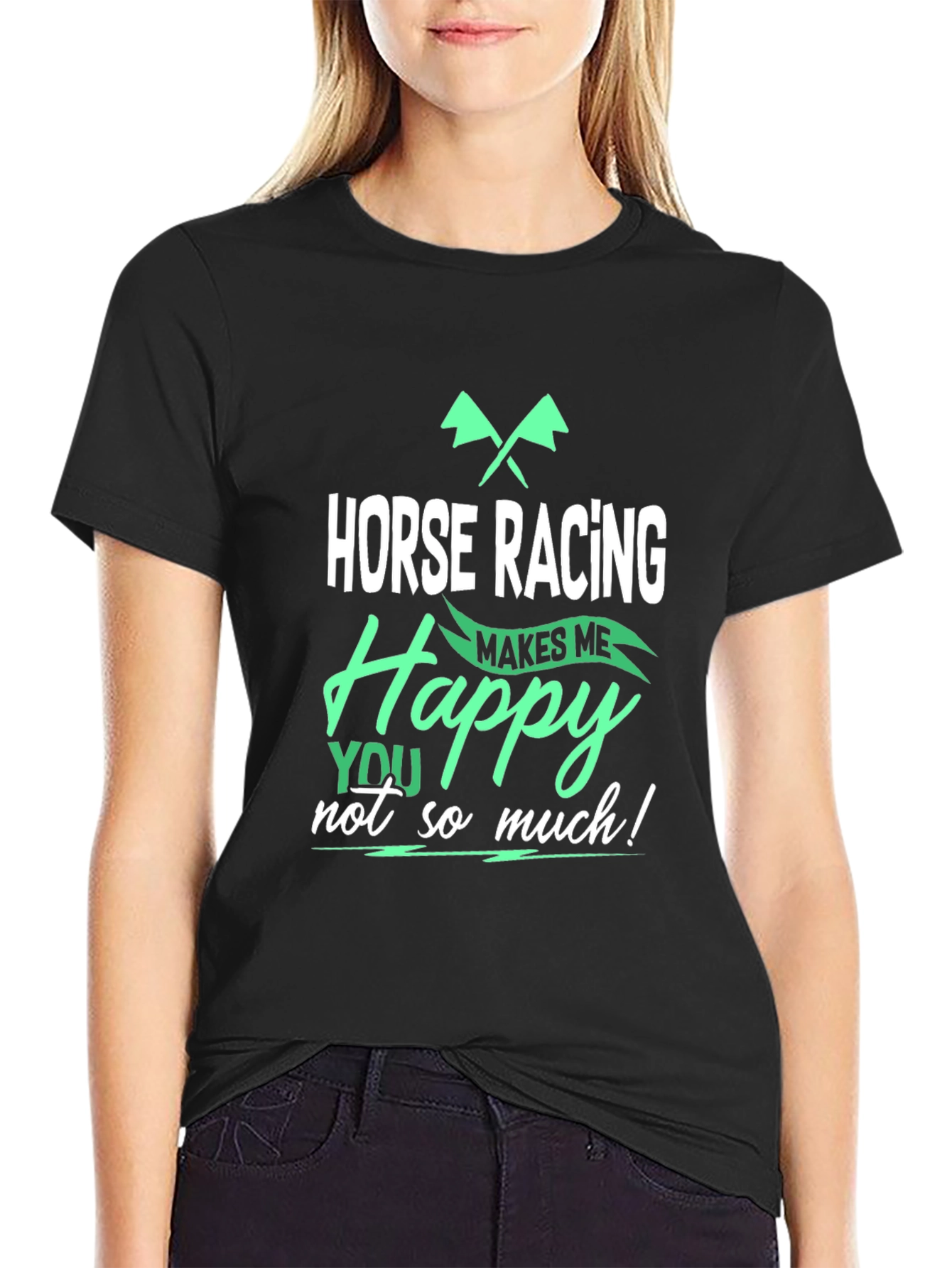 Black Horse Racing Makes Me Happy T-Shirt view 2