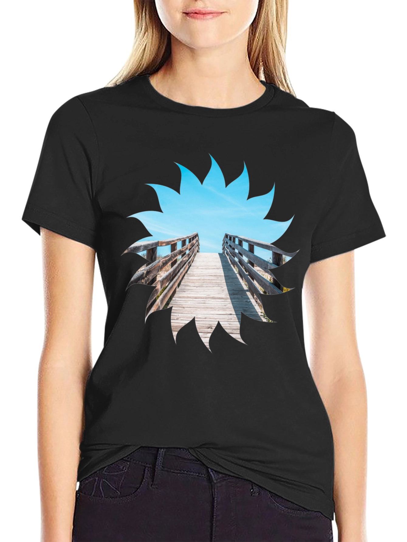 Black Beach Boardwalk Graphic T-Shirt view 2