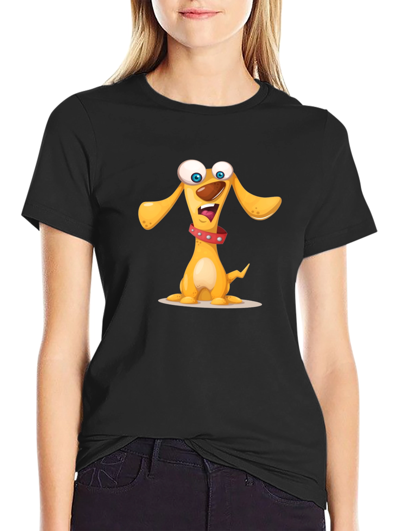 Black Cartoon Dog Graphic Black T-Shirt view 2