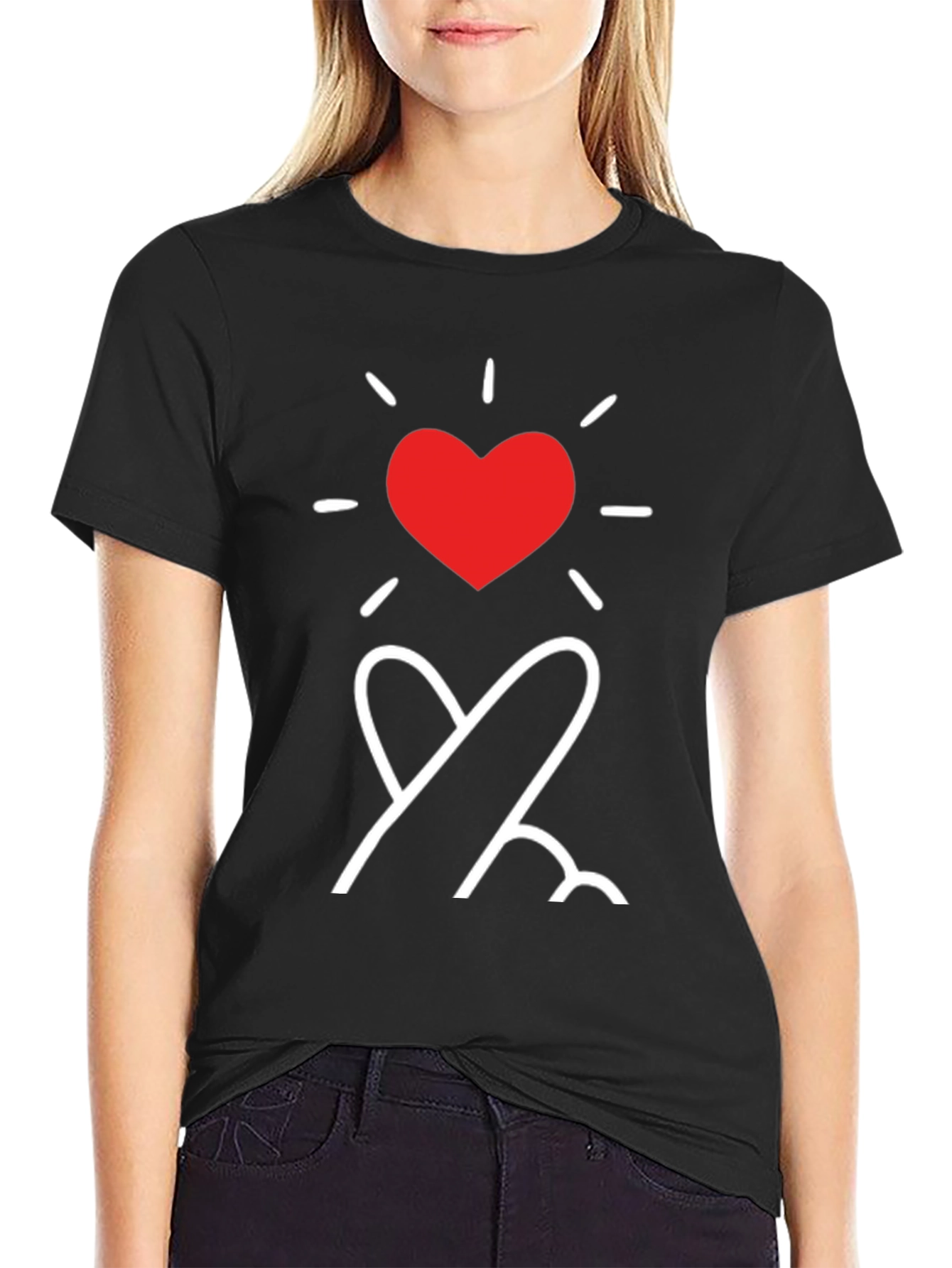 Black Heart Fingers T-Shirt - Stylish Korean Love Sign Tee view 2