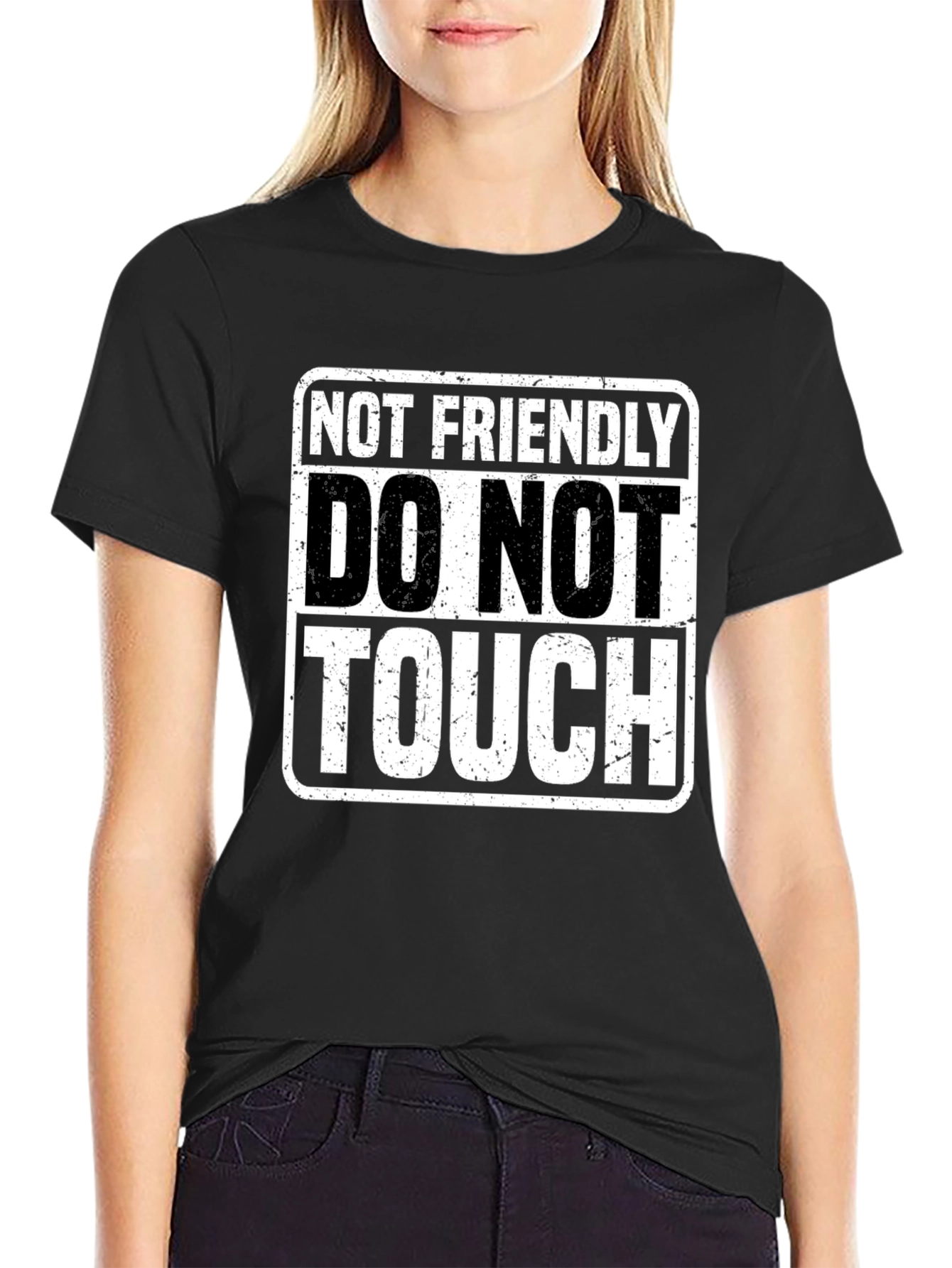 Black Not Friendly Tee - Do Not Touch Black Cotton T-Shirt view 2
