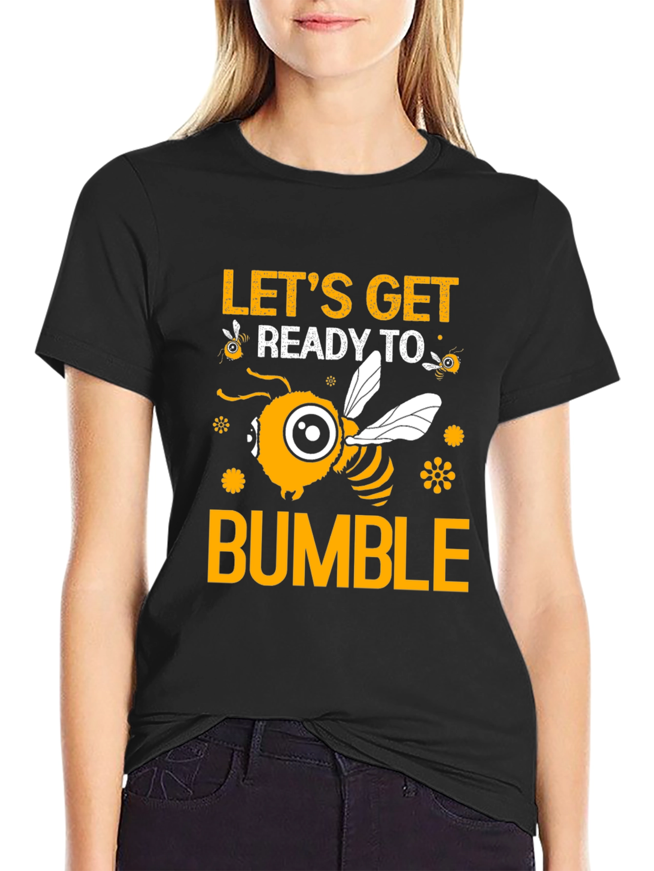 Black Let's Get Ready to Bumble Funny Bee T-Shirt view 2