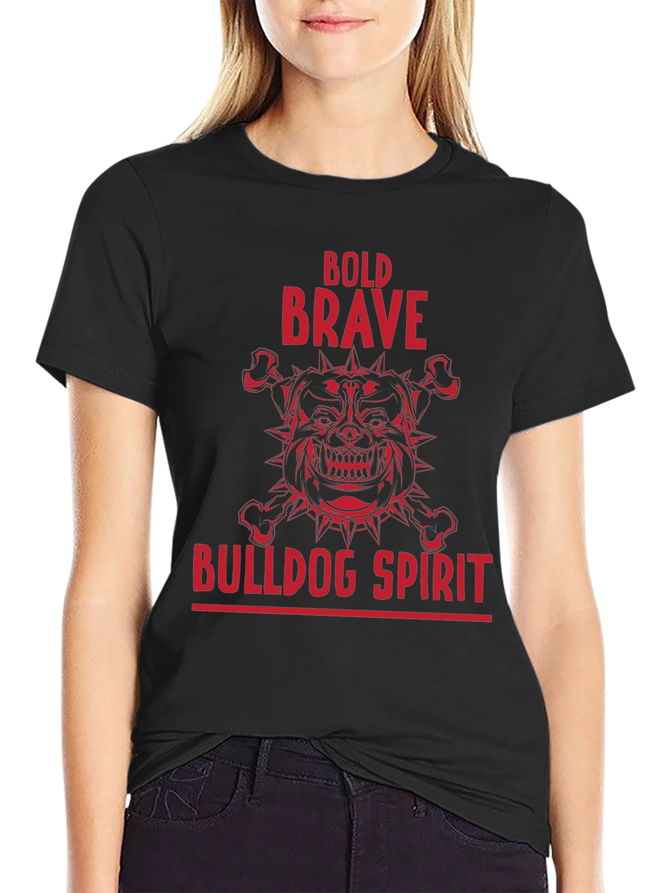 Black Bold Brave Bulldog Spirit Graphic T-Shirt view 2