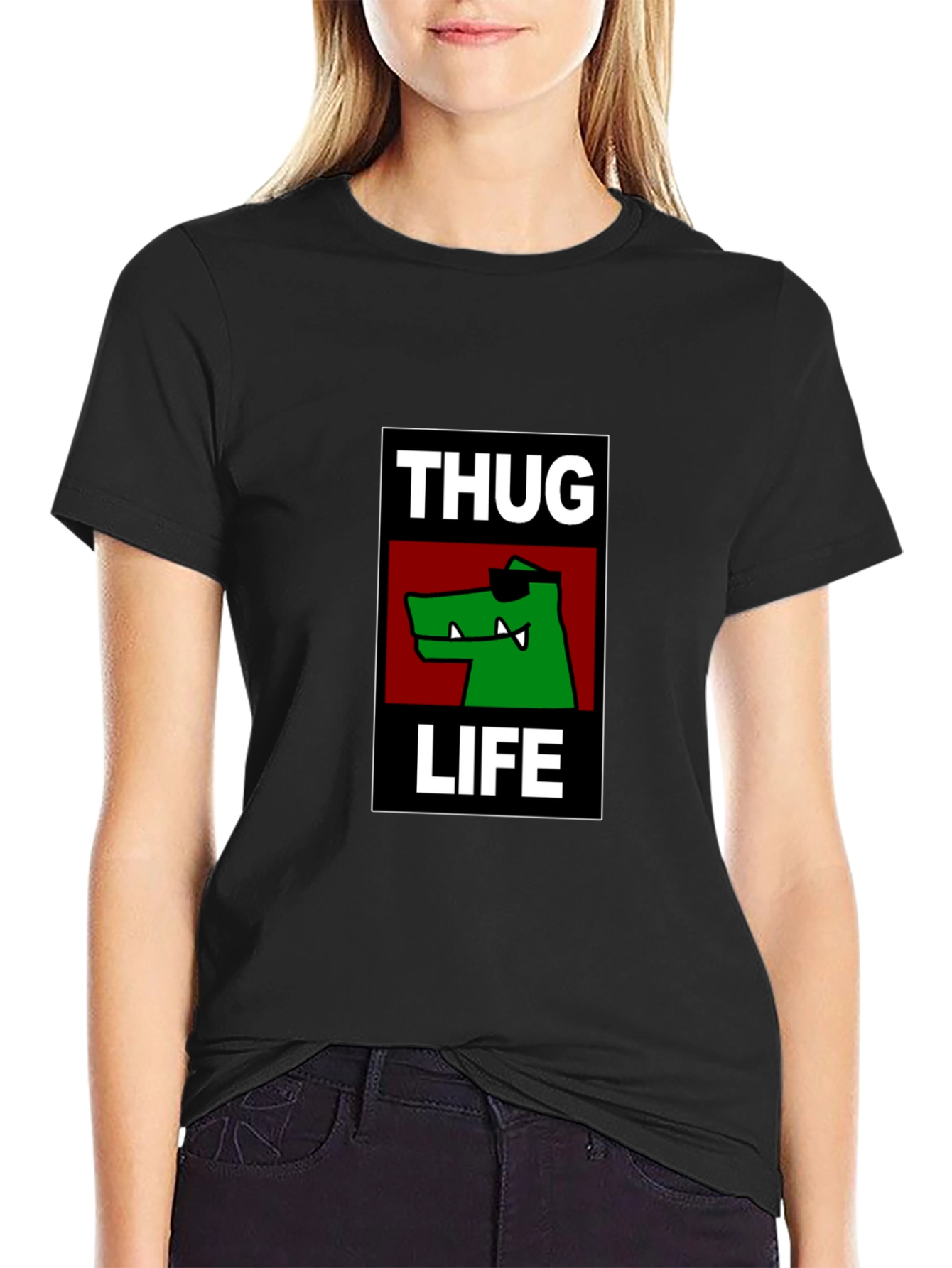 Black Thug Life Alligator Graphic Black T-Shirt view 2