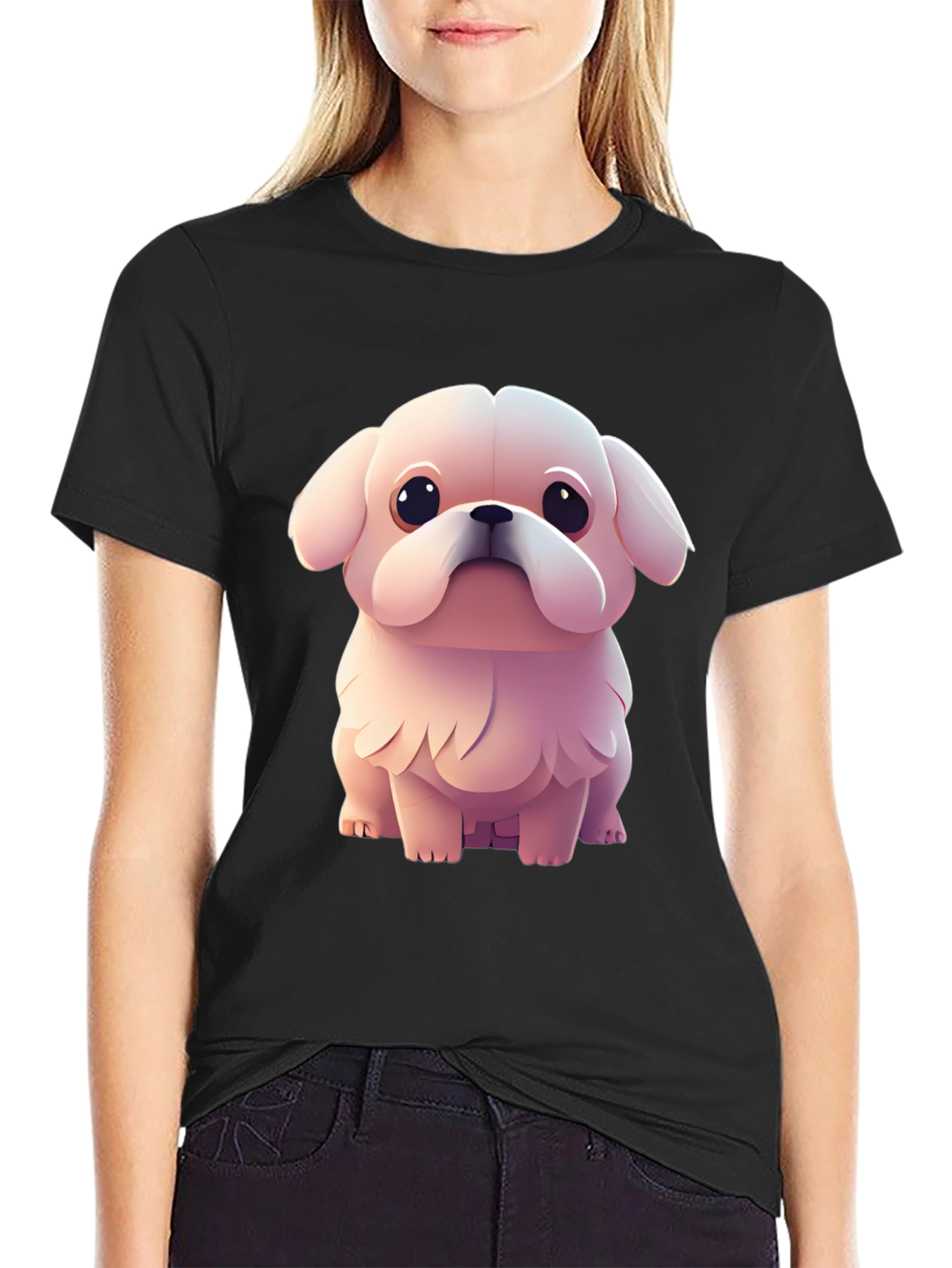 Black Cute Puppy Graphic Tee - Black view 2