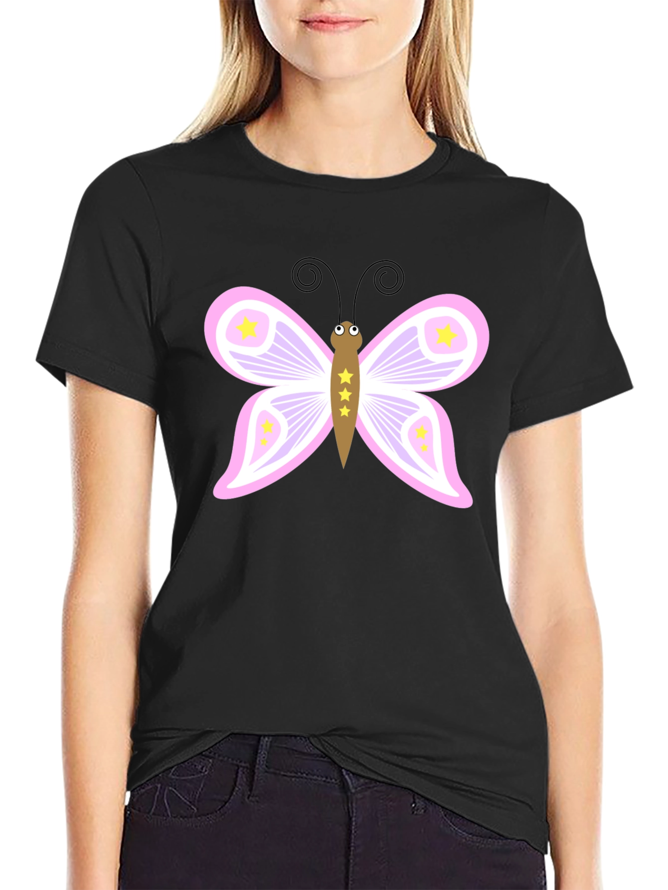 Black Butterfly Graphic Tee - Black Cotton Blend view 2