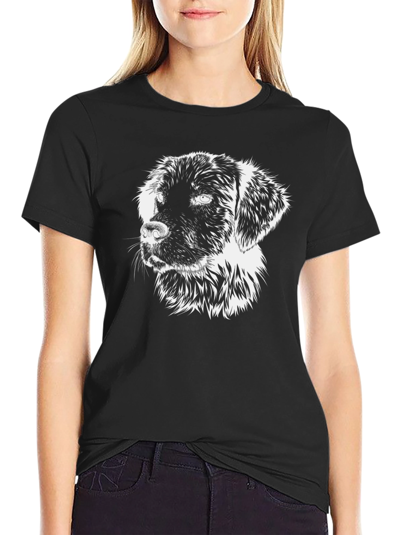 Black Dog Portrait Graphic Tee - Black Cotton Blend T-Shirt view 2
