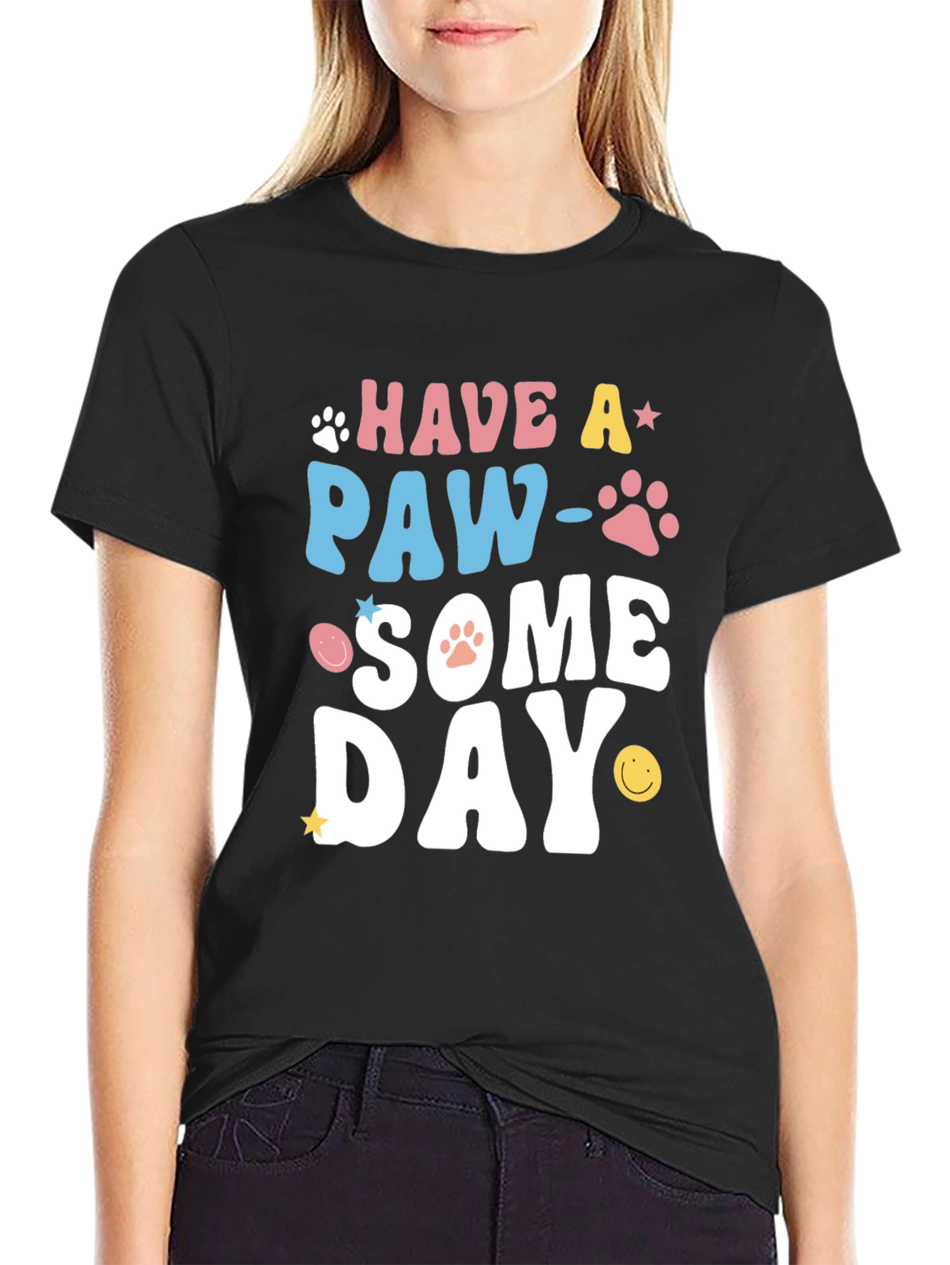 Black Paw-Some Day Graphic Tee - Novelty Print T-Shirt view 2