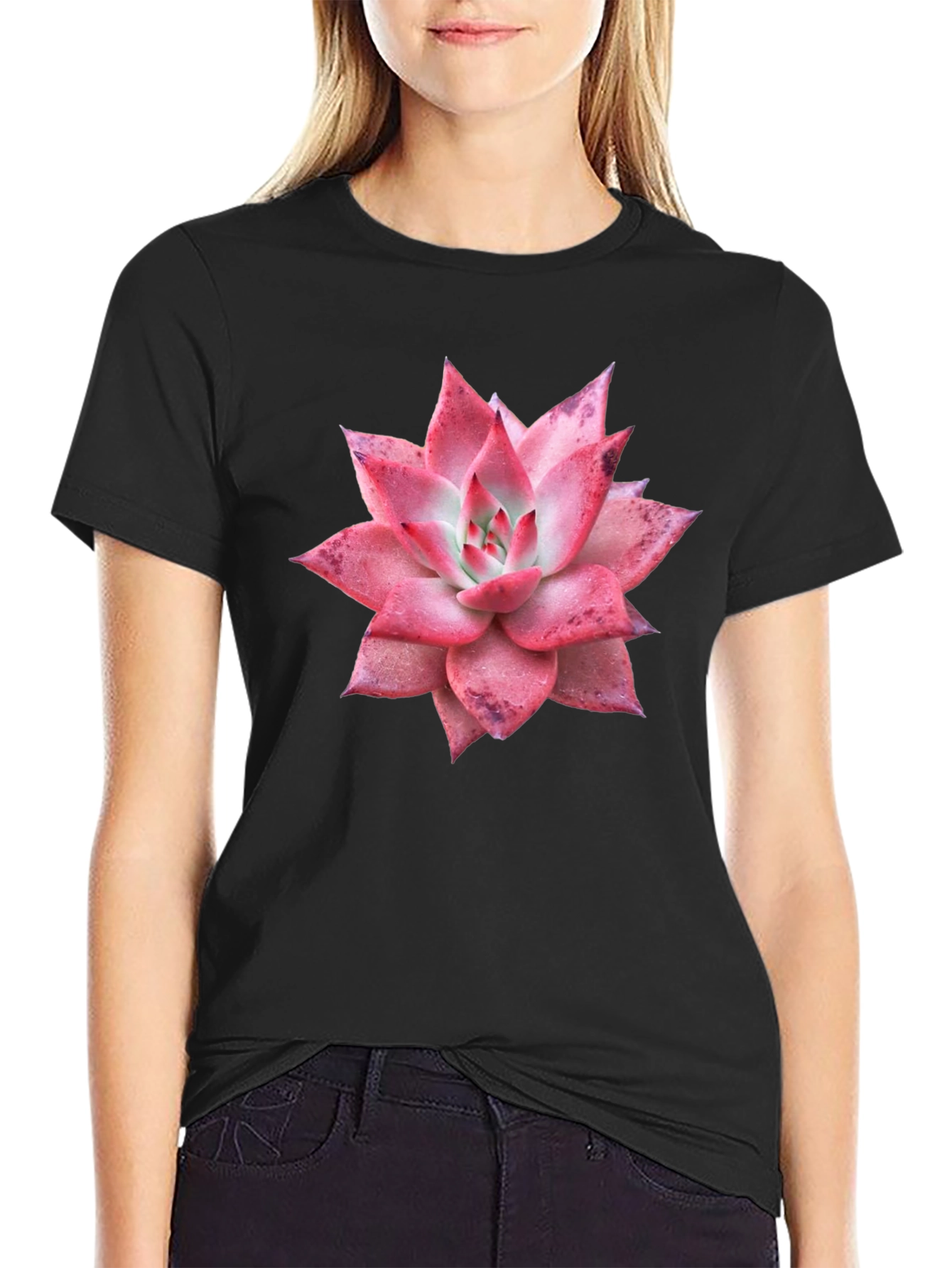 Black Succulent Graphic Tee - Black Cotton T-Shirt view 2