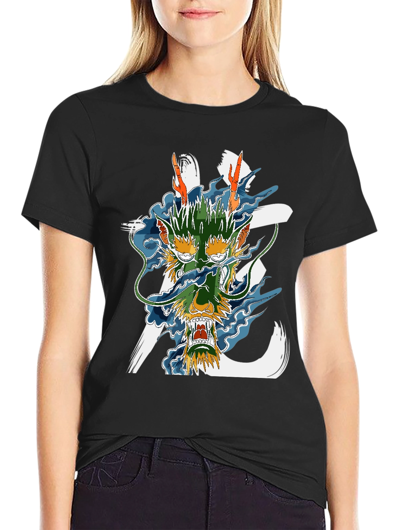 Black Dragon Graphic Print Black T-Shirt view 2