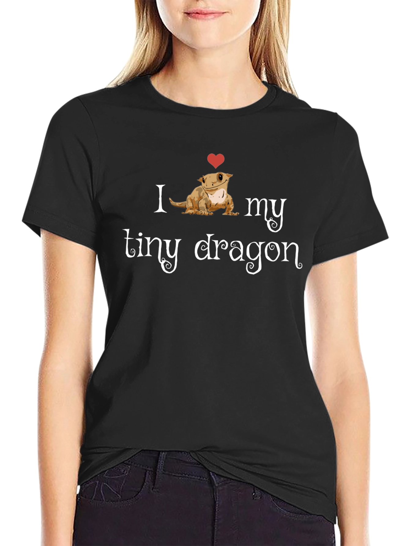Black I Love My Tiny Dragon T-Shirt - Gecko Lover Gift view 2
