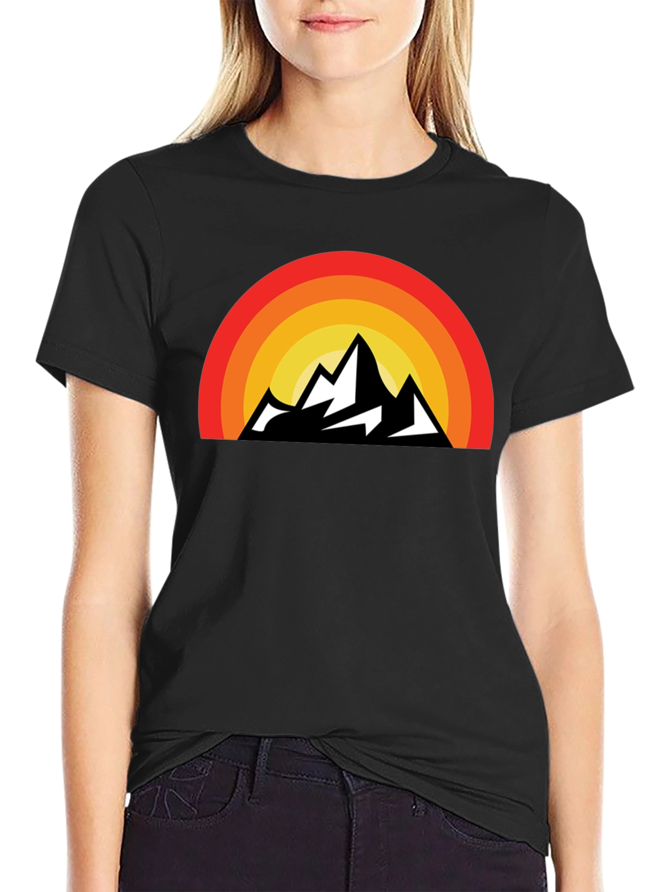 Black Retro Mountain Sunset Graphic Tee view 2