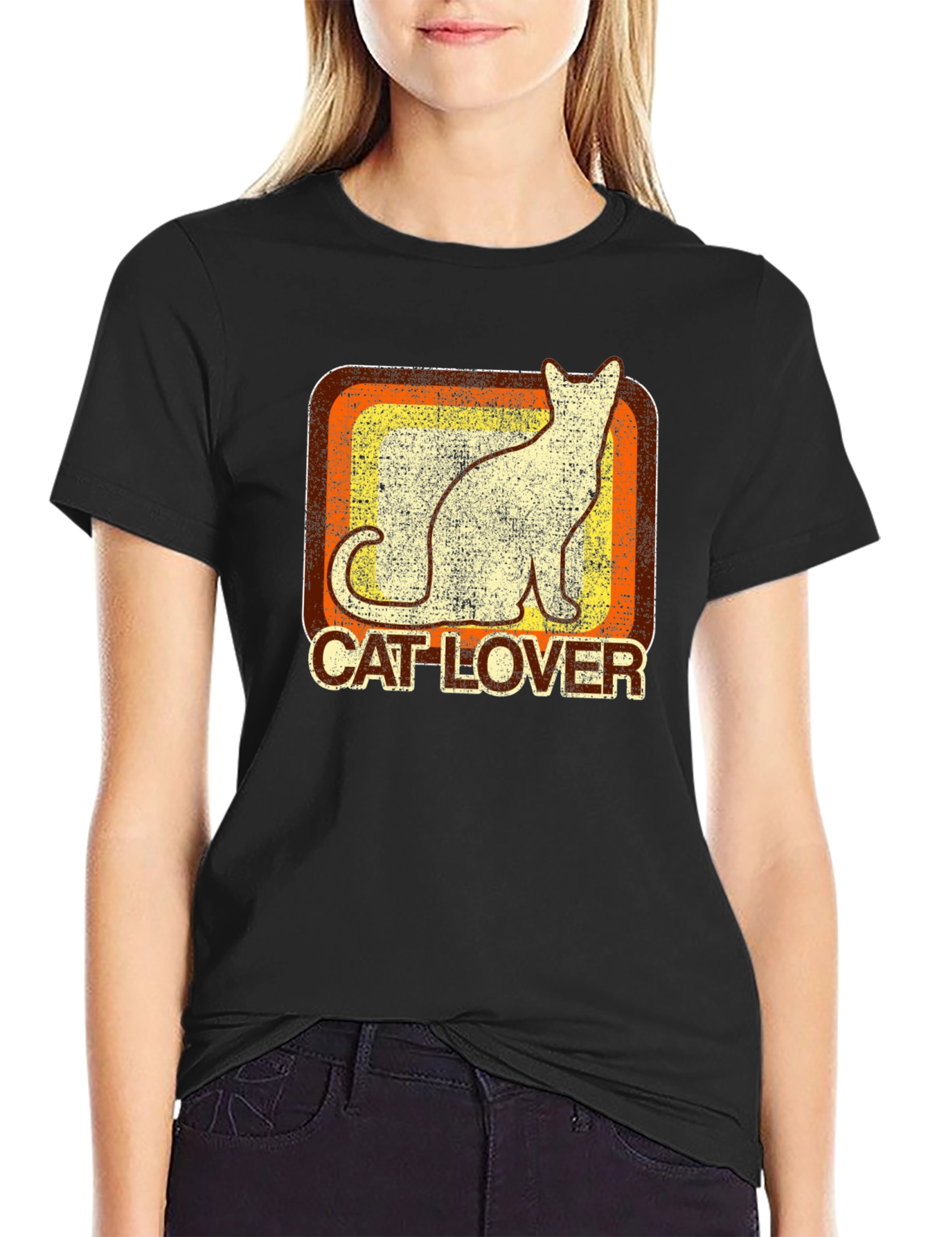 Black Retro Cat Lover Graphic Tee - Soft Cotton Comfort view 2