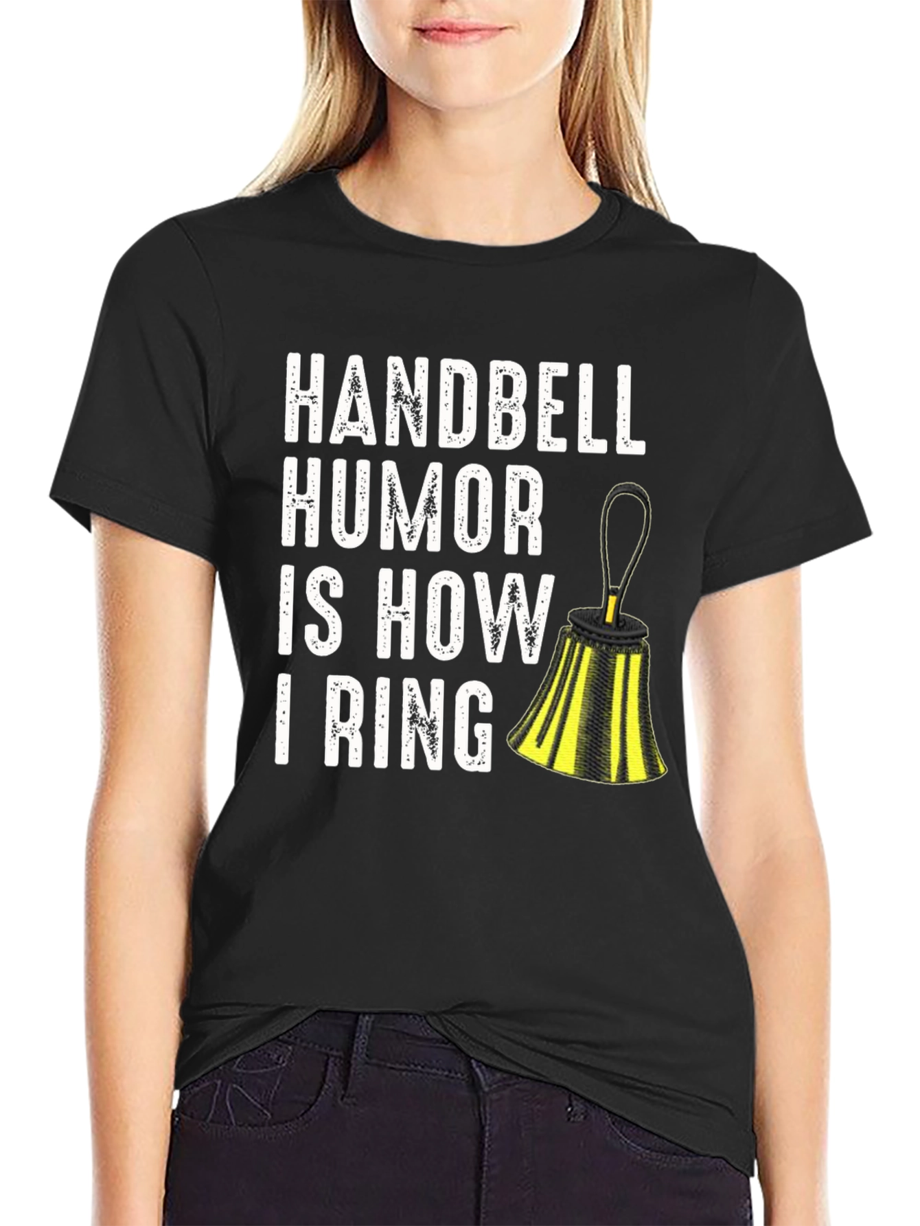 Black Handbell Humor T-Shirt - 'I Ring' Design view 2